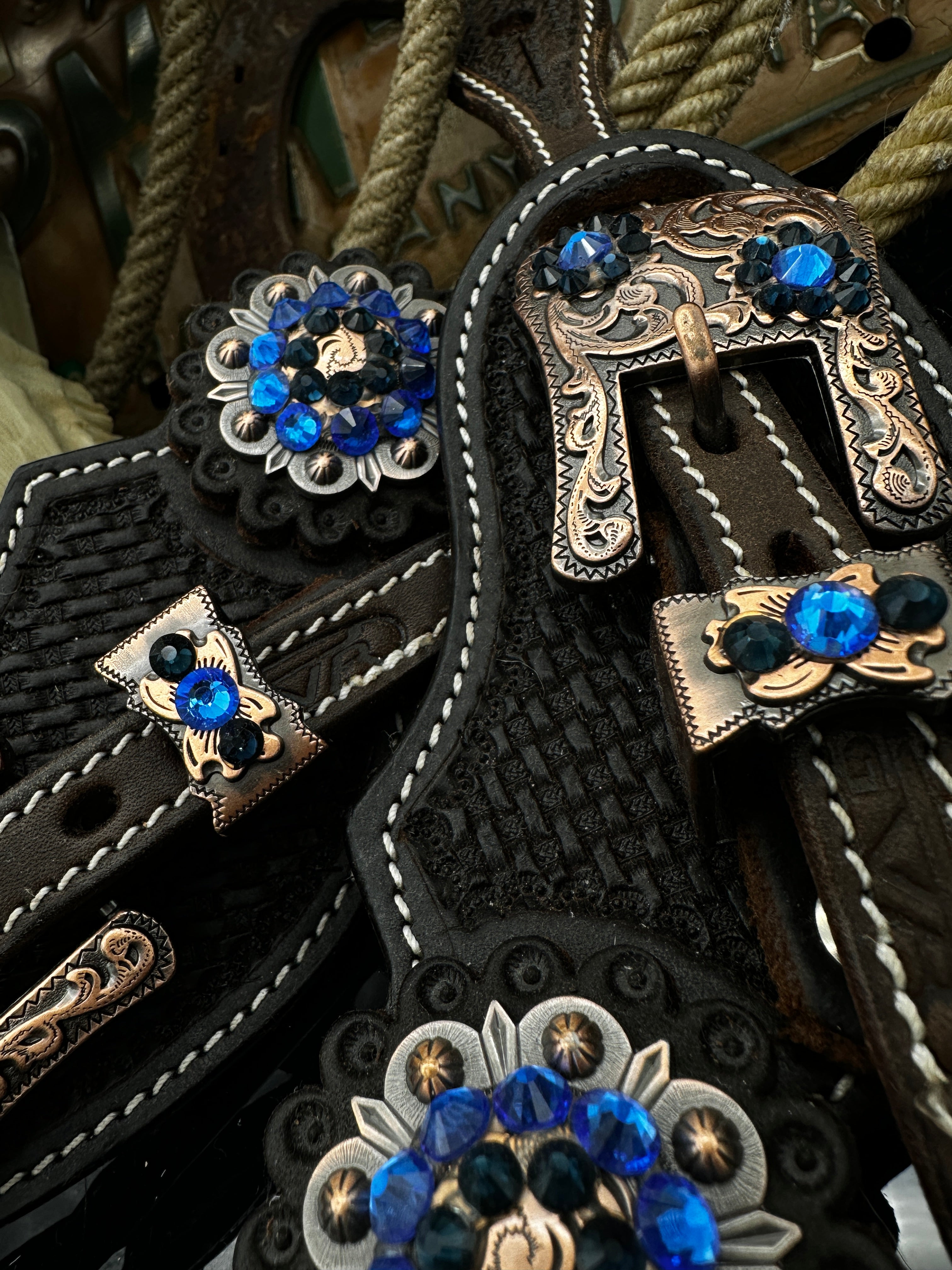 Premium | Dark brown | Kopper & blue western spurstraps