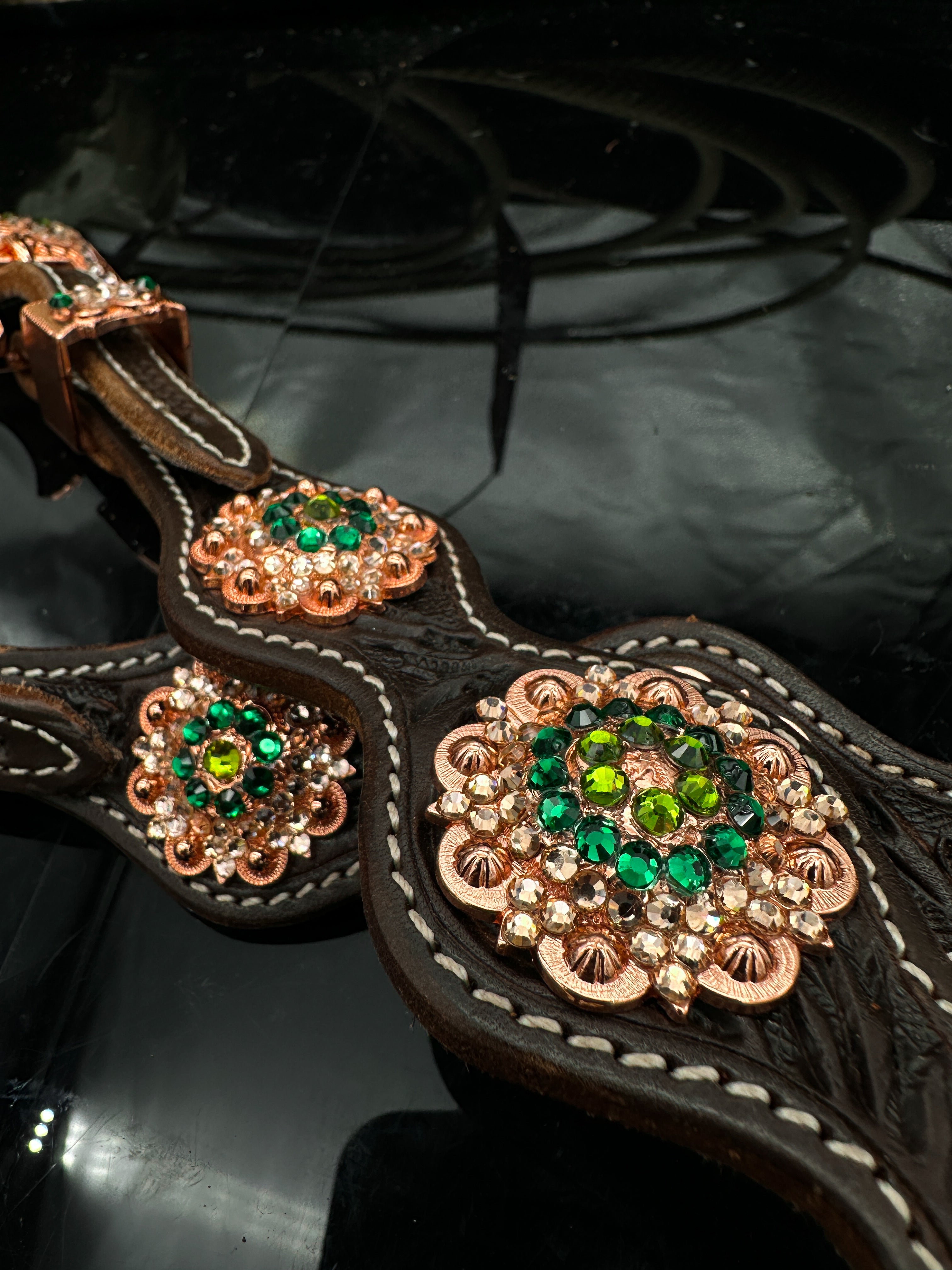 Sierra Sunset | Dark brown rose gold & green | Premium western Hoofdstel