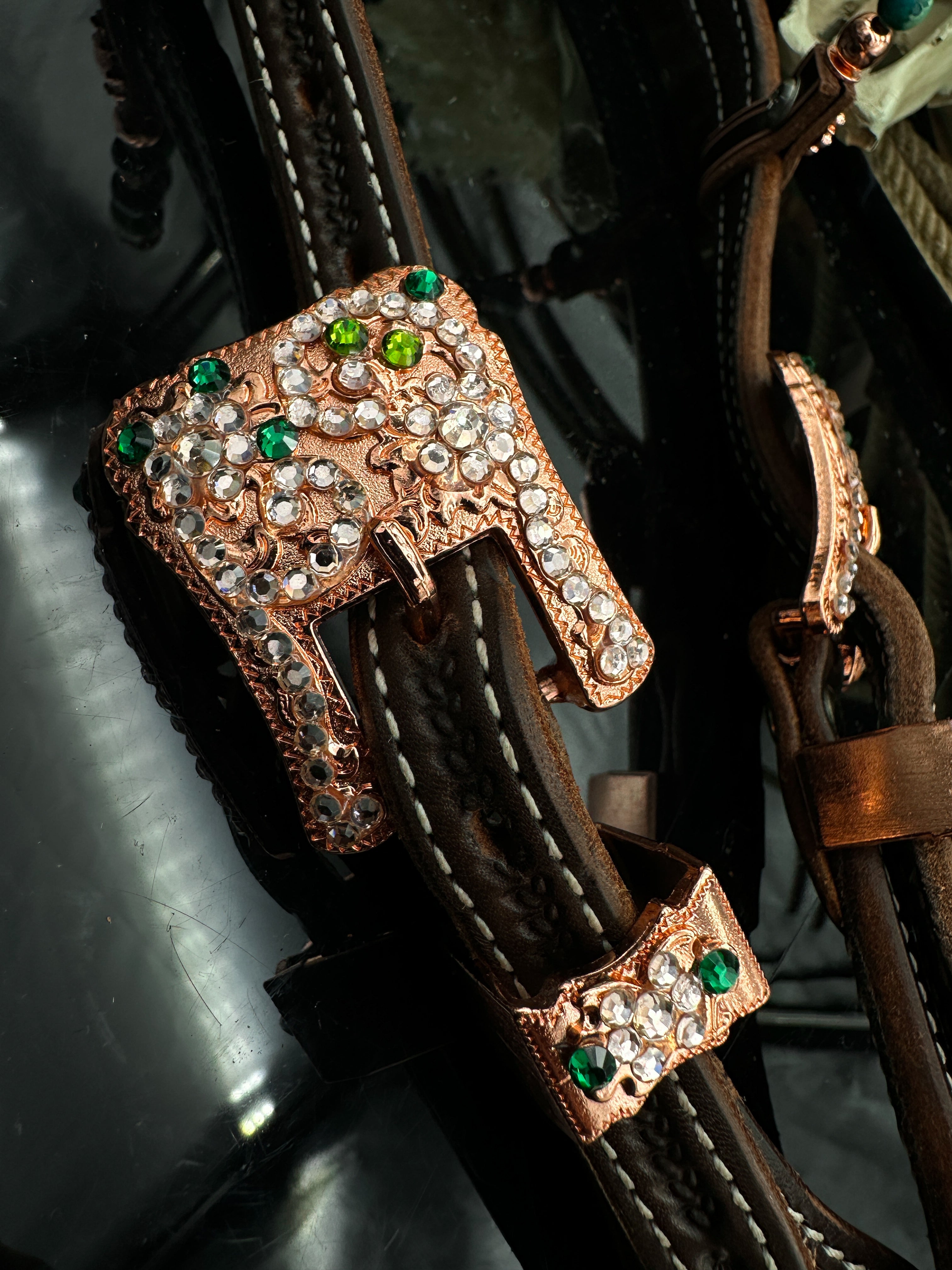 Sierra Sunset | Dark brown rose gold & green | Premium western Hoofdstel