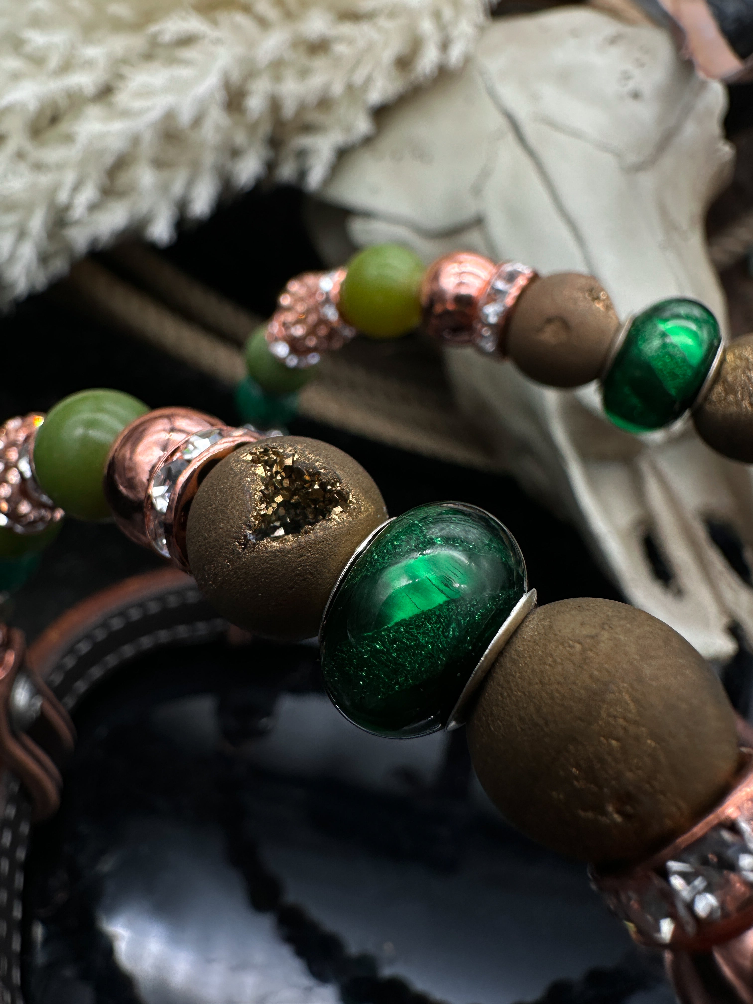 Sierra Sunset | Dark brown rose gold & green | Premium western Hoofdstel