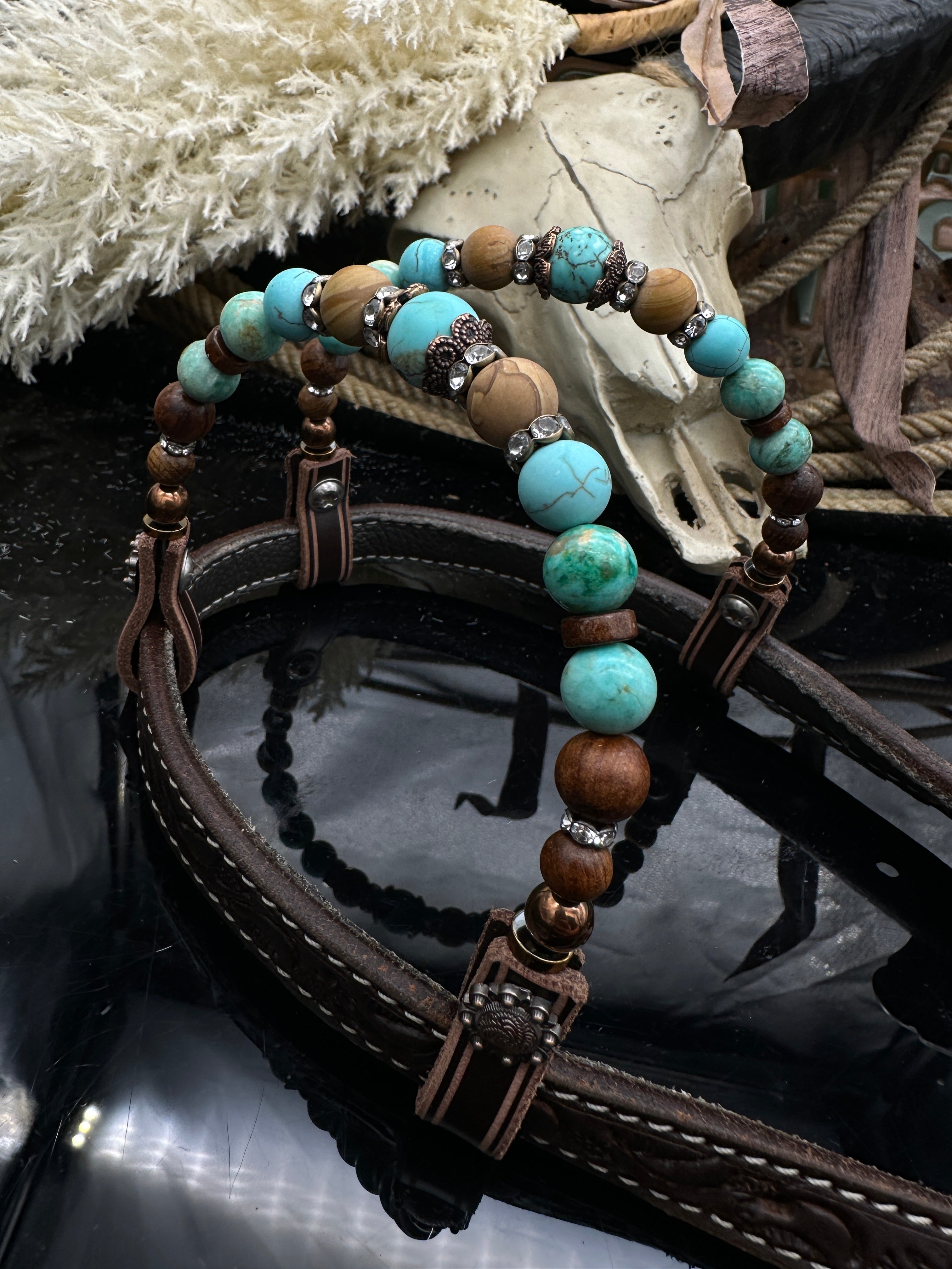 Premium | Sand & Turqoiuse | Dark Chestnut western hoofdstel