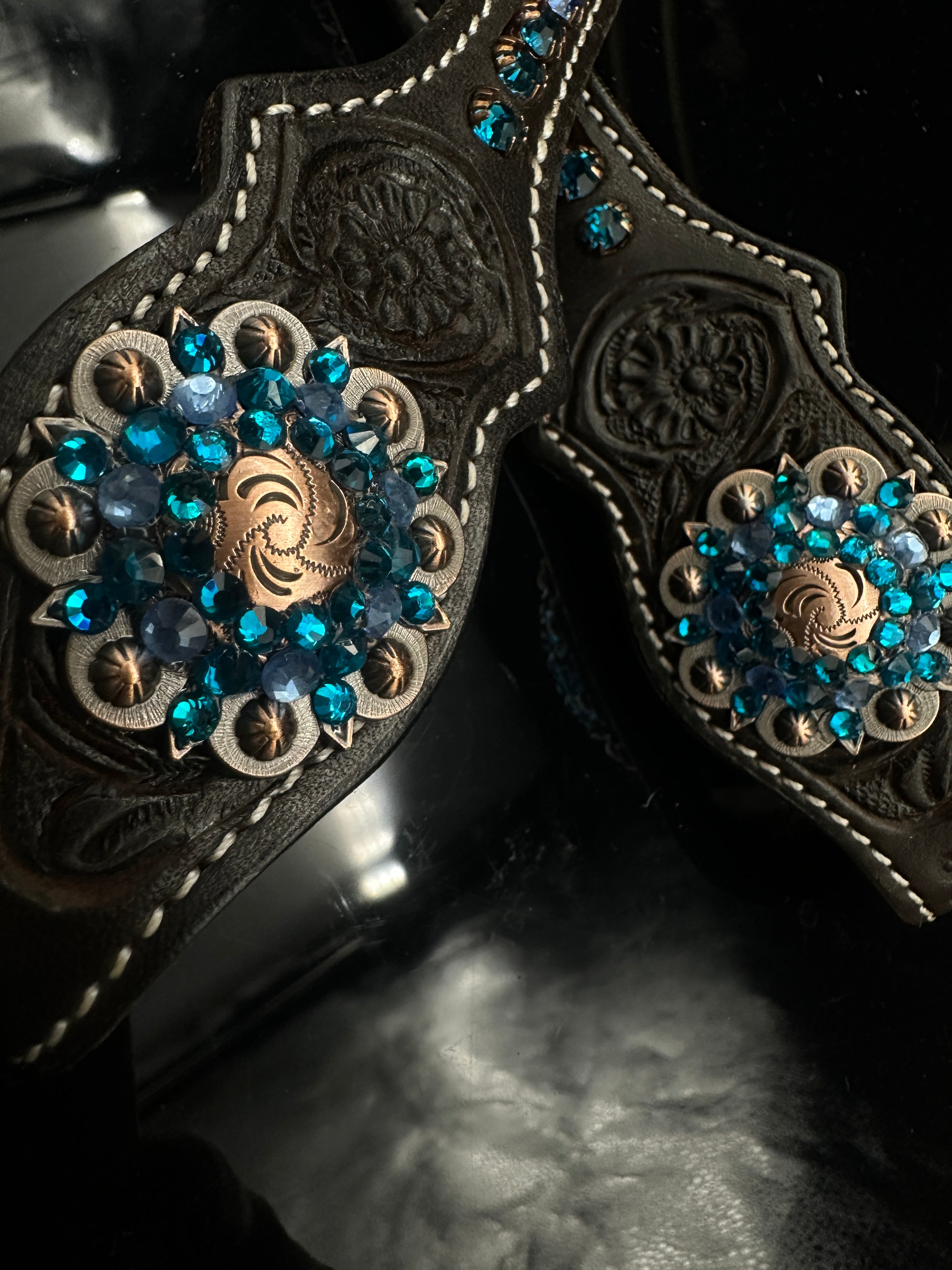 Premium | Perfect Turkoois & Bleu | Dark brown western hoofdstel