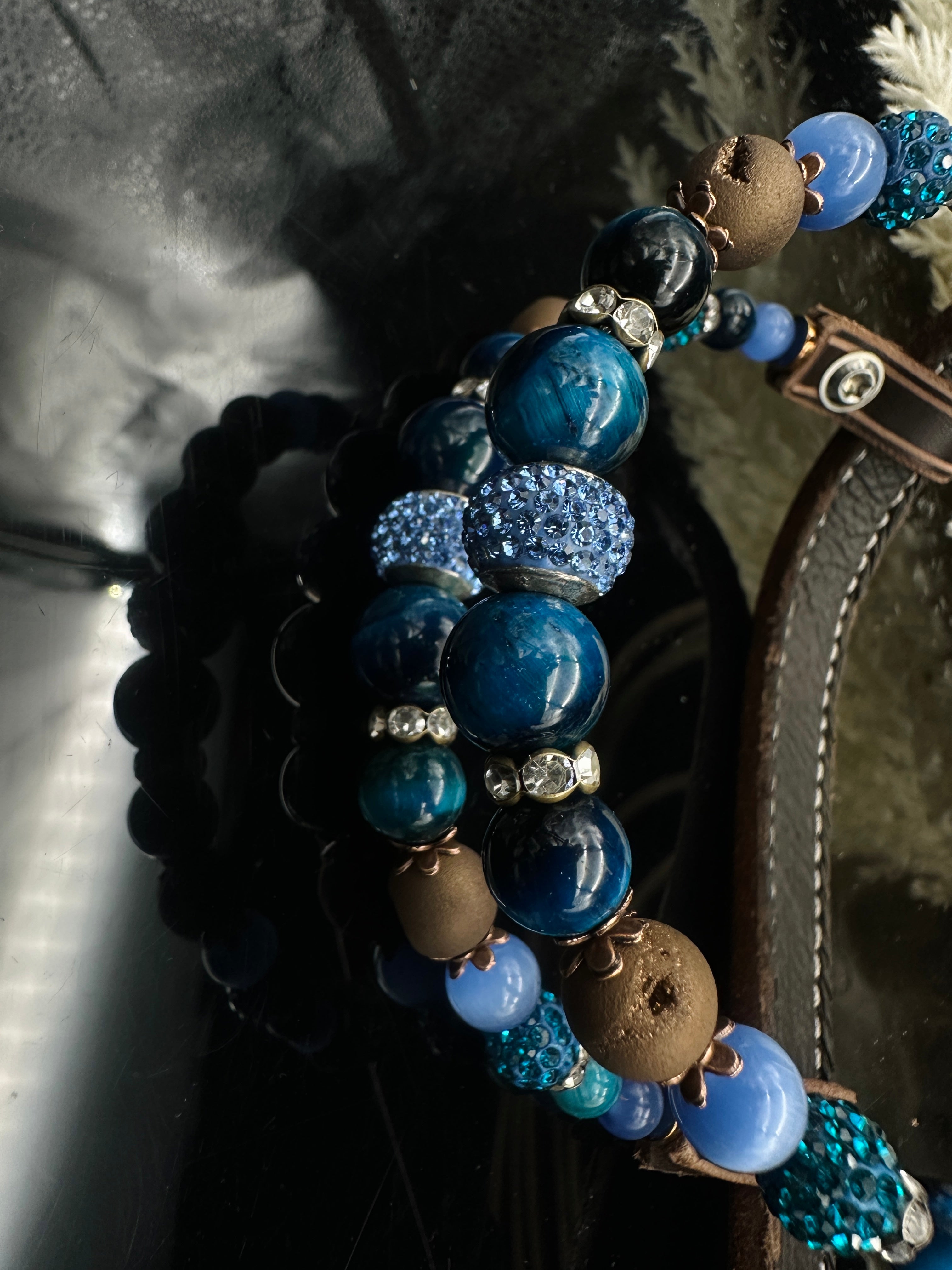 Premium | Perfect Turkoois & Bleu | Dark brown western hoofdstel