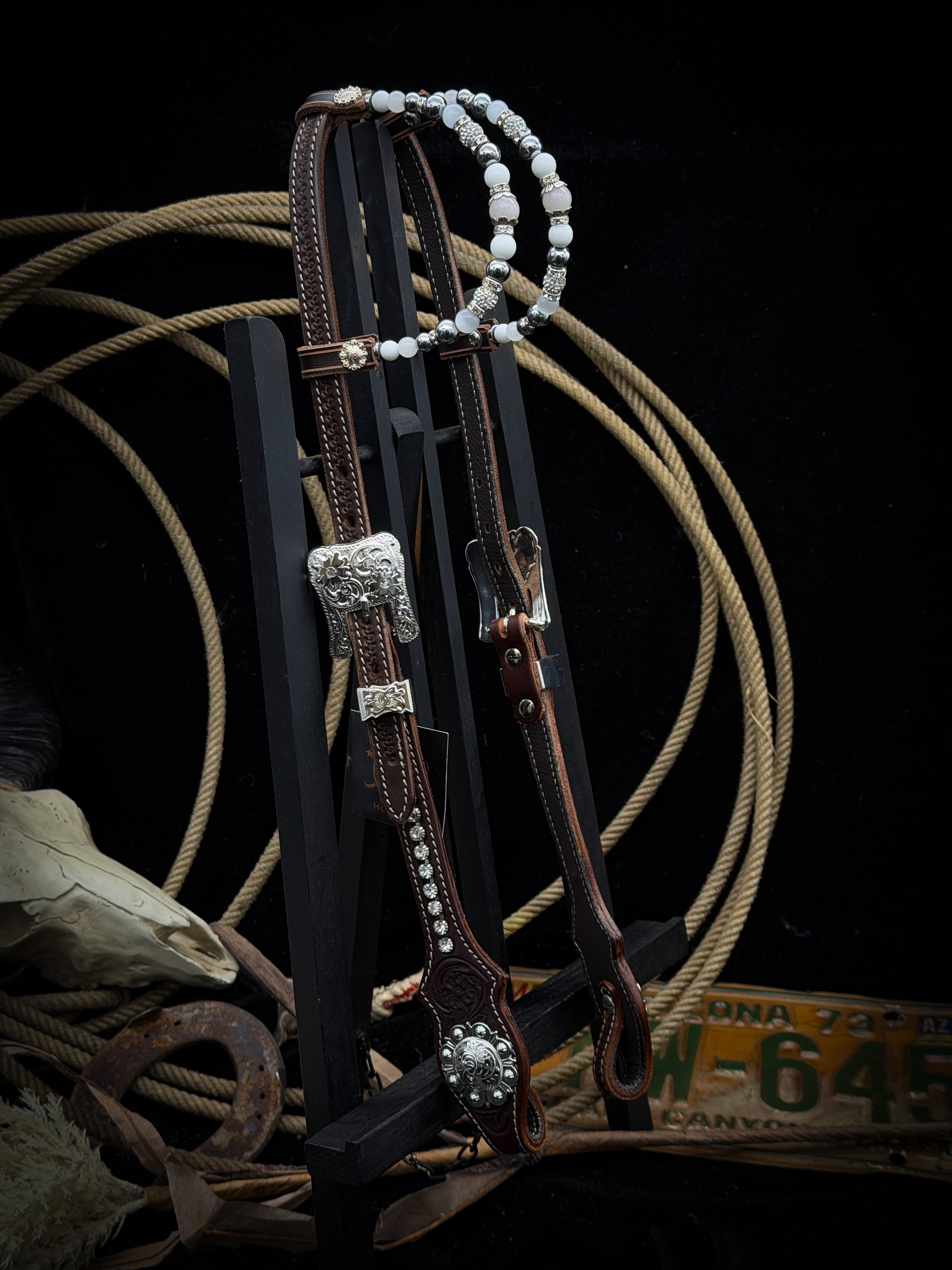 Premium | Westernhoofdstel | Dark Chestnut | Silver Shine