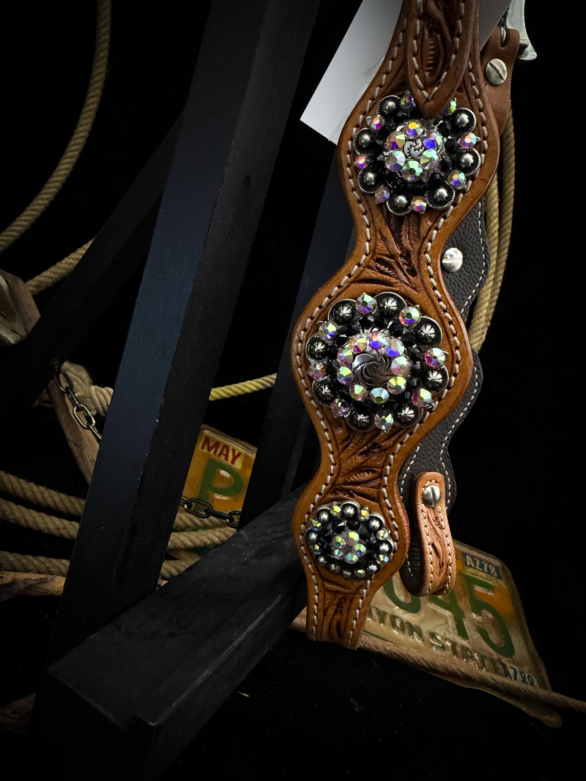 Premium | Labradoriet & Onyx | Antique Russet Western Hoofdstel