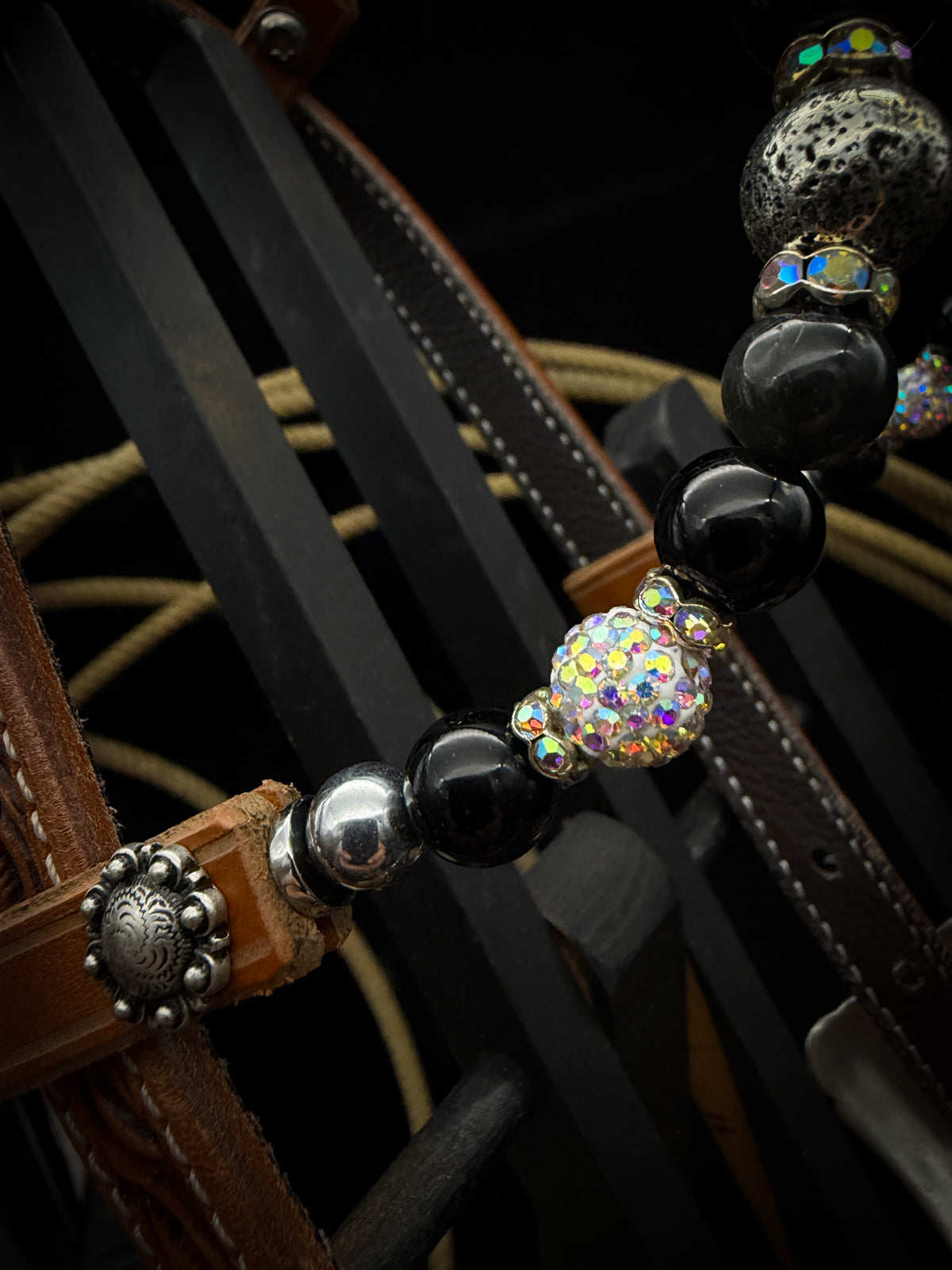 Premium | Labradoriet & Onyx | Antique Russet Western Hoofdstel