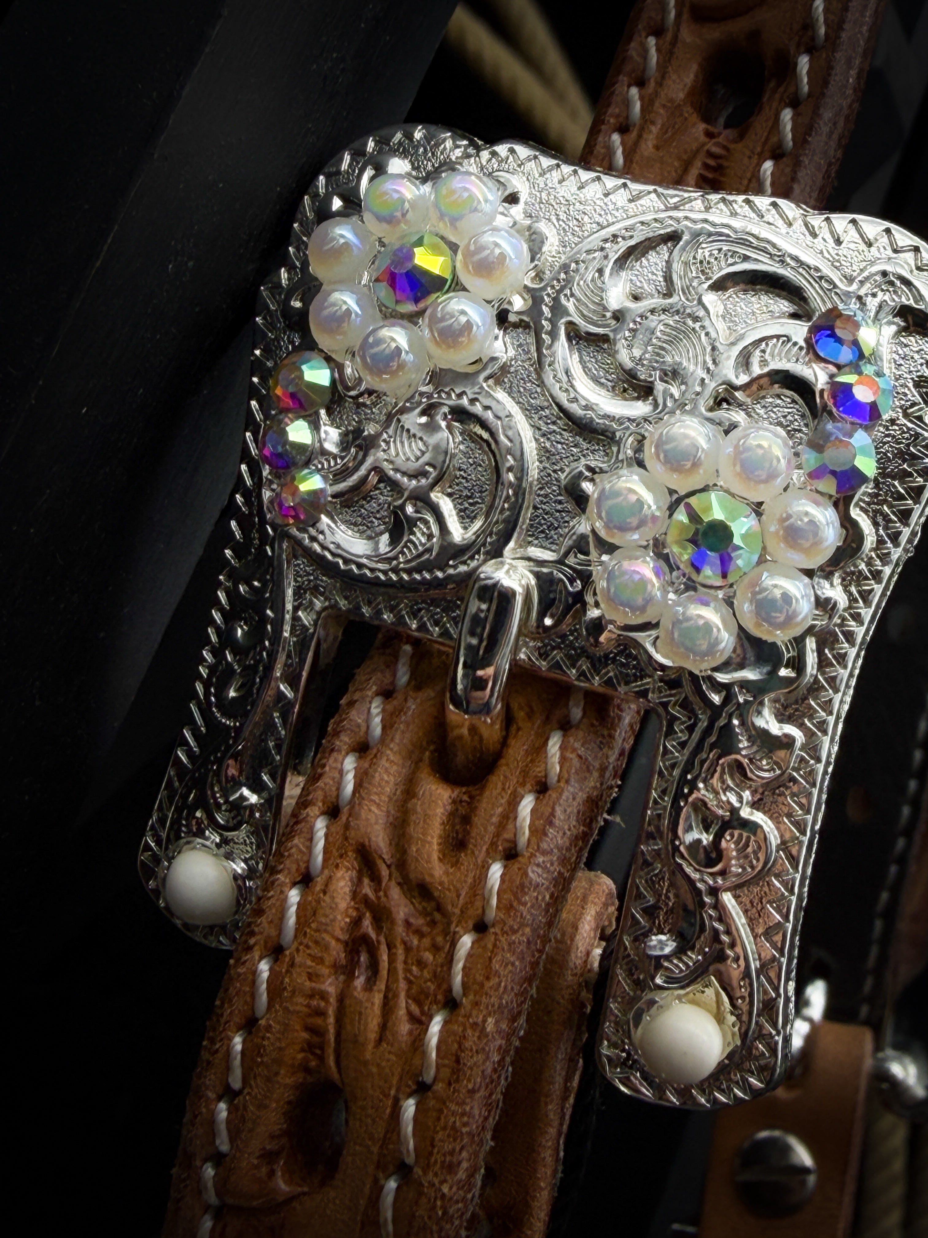 Premium | White Turkoois & Crystal AB | Russet Western Hoofdstel
