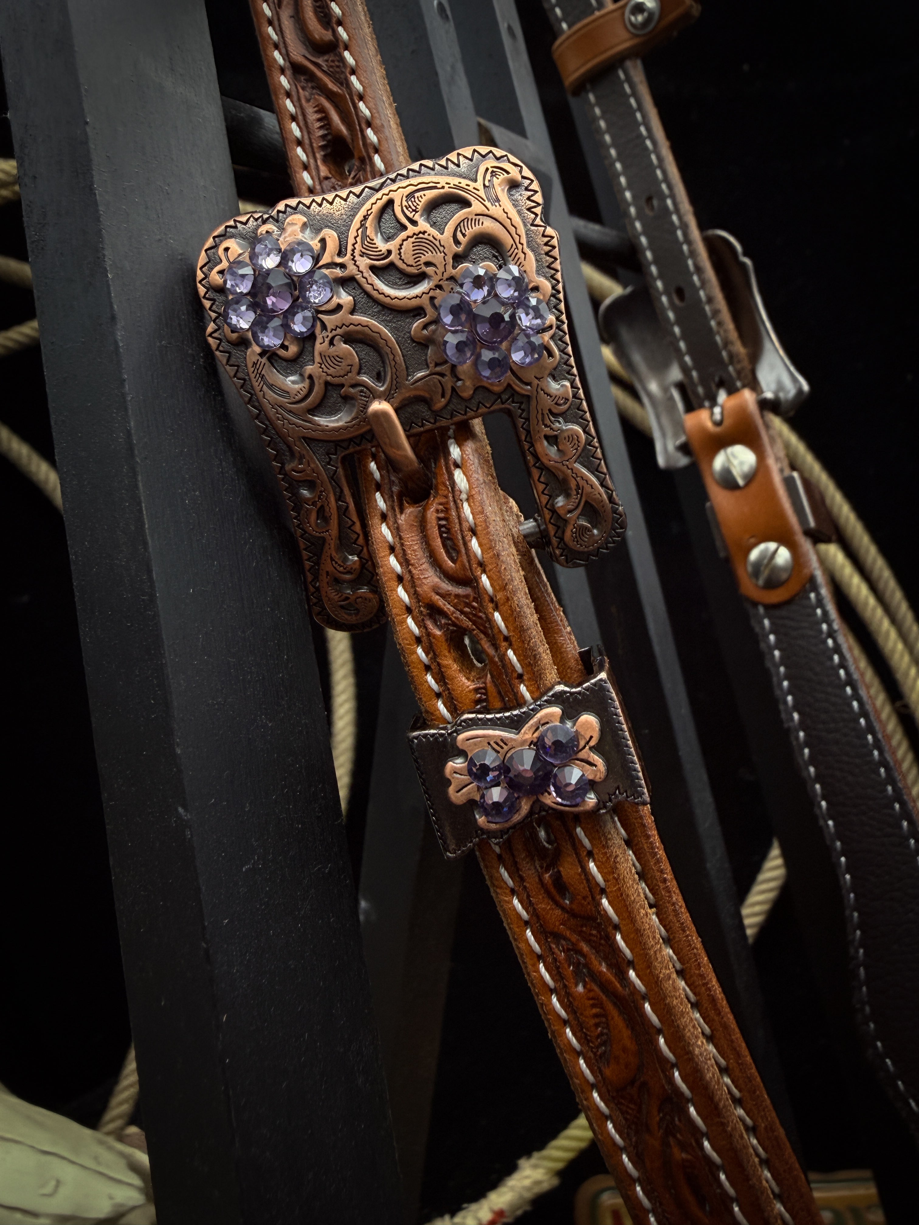Premium | Violet Prairie | Antique Chestnut Western Hoofdstel