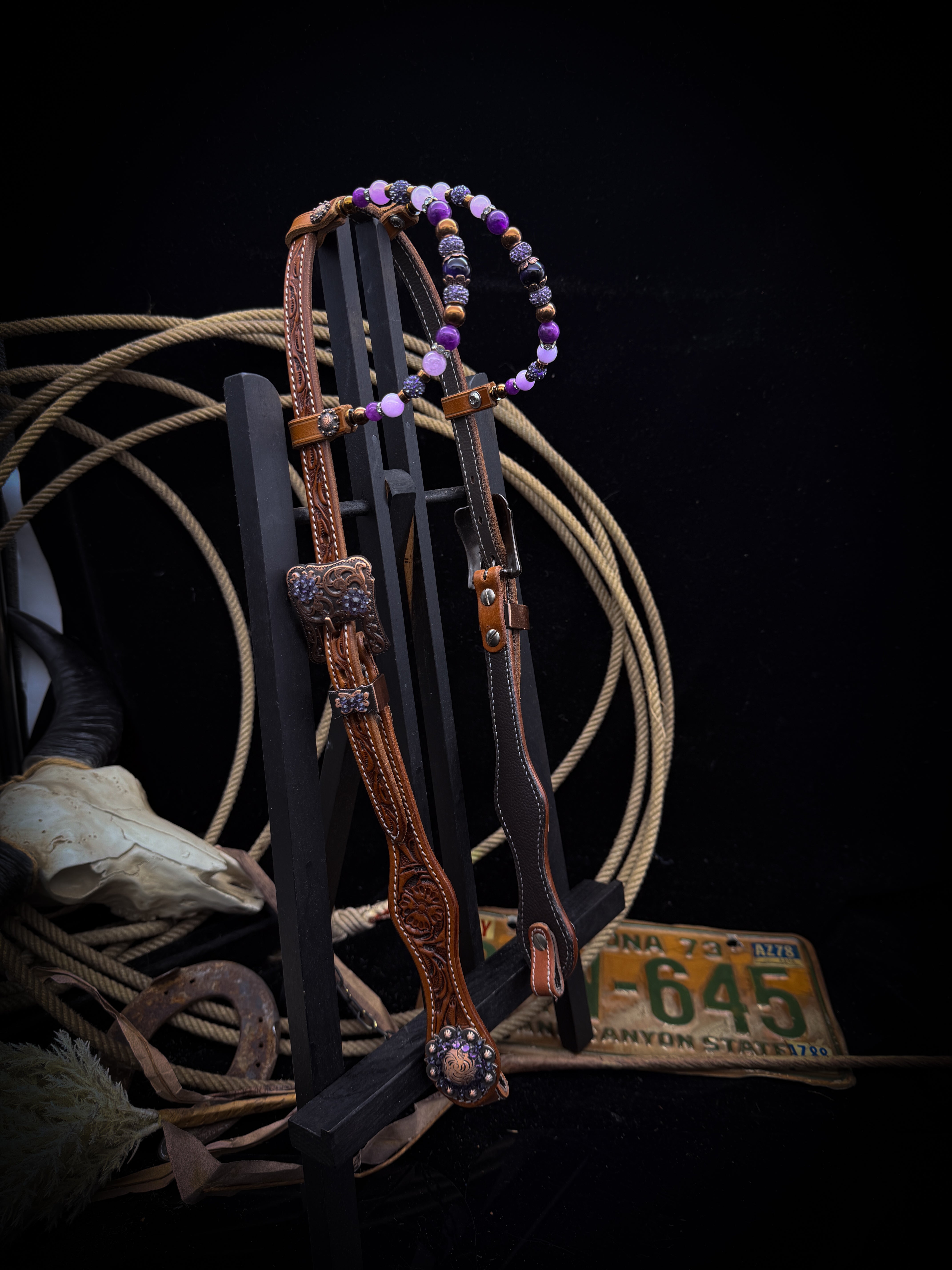Premium | Violet Prairie | Antique Chestnut Western Hoofdstel