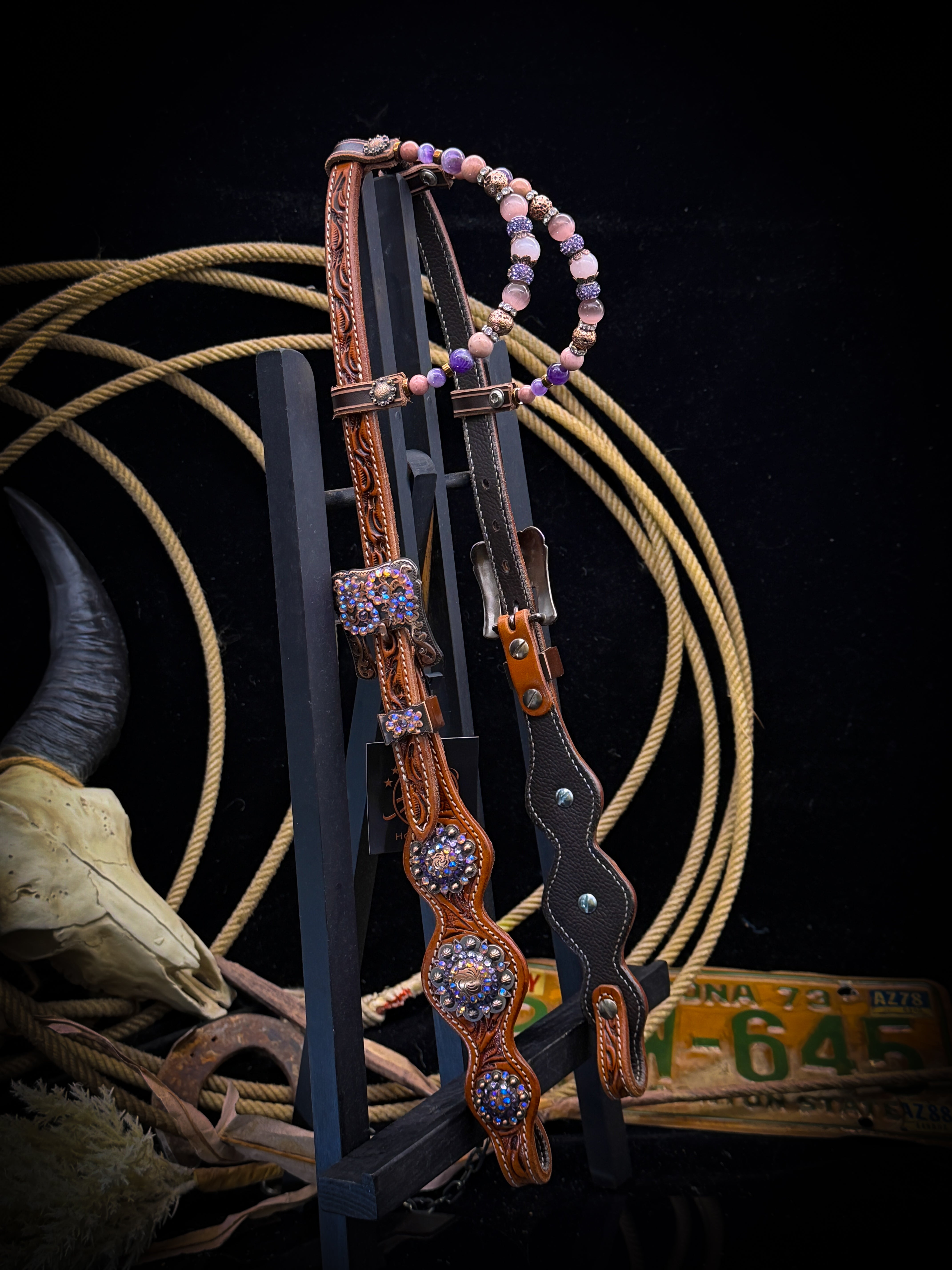 Premium | Amethist | Antique chestnut western hoofdstel