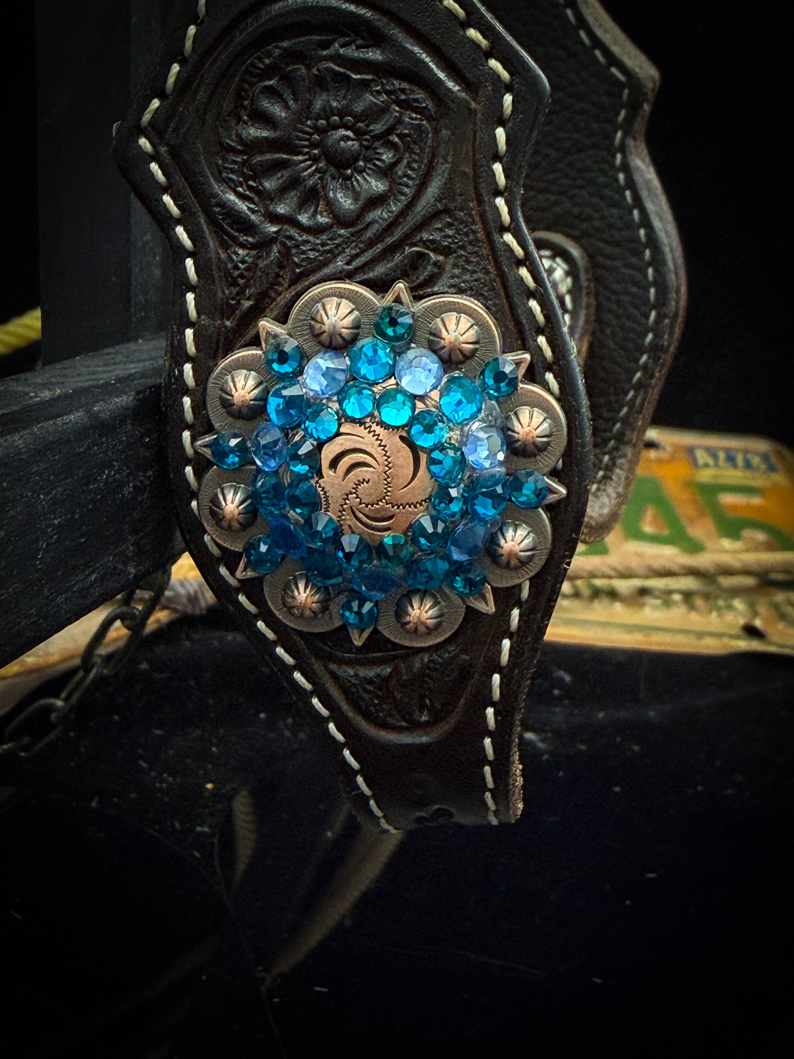 Premium | Perfect Turkoois & Bleu | Dark brown western hoofdstel