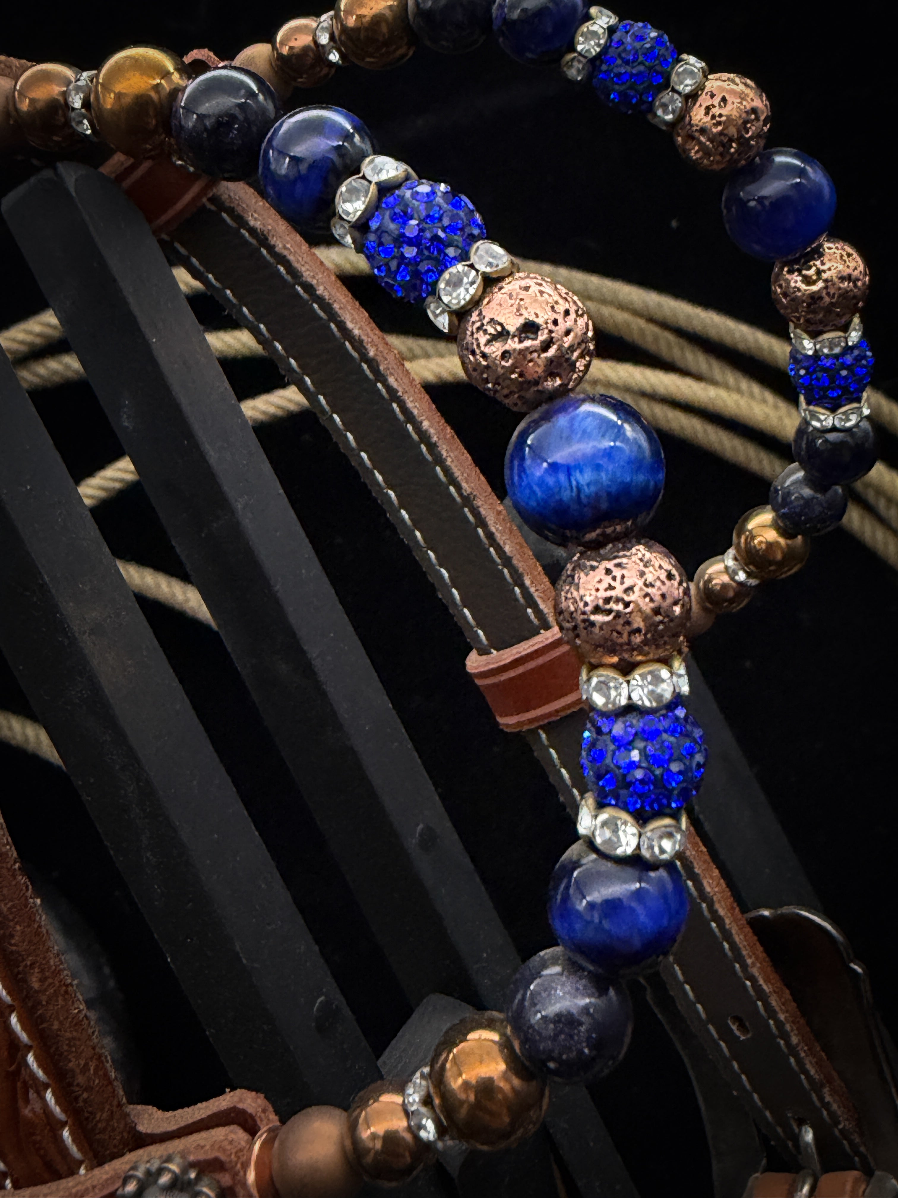 Premium | Chestnut flower tooled western hoofdstel | Copper & Blue