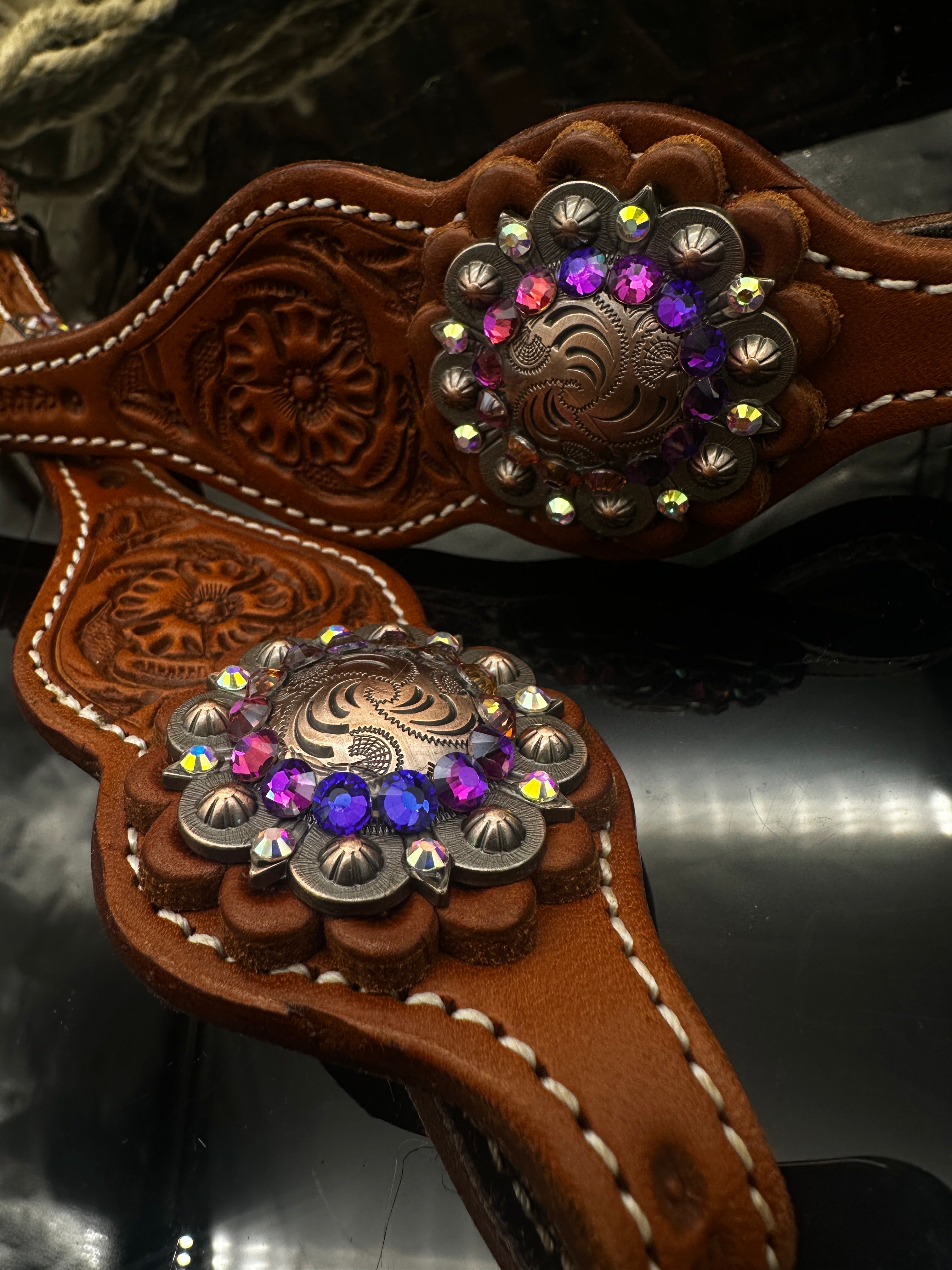 Premium | Chestnut western Hoofdstel | Pink & Purple