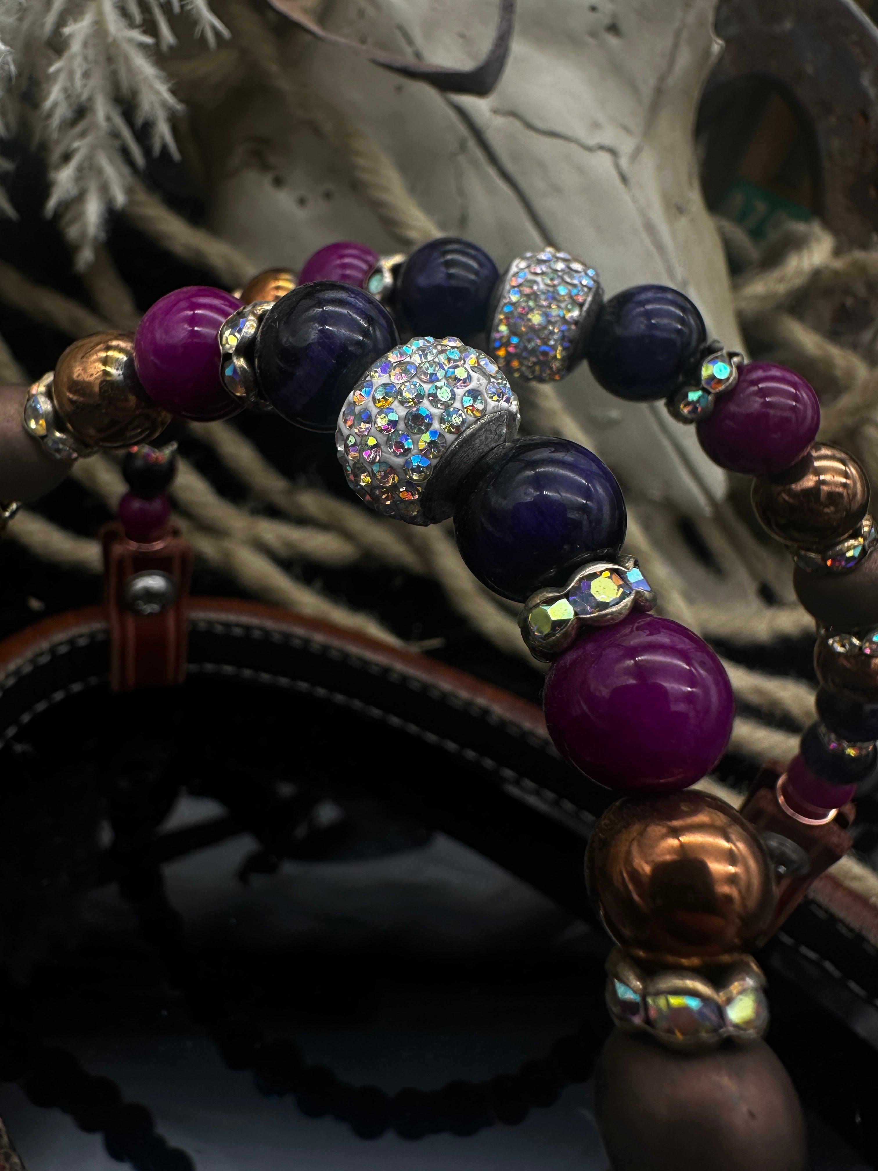 Premium | Chestnut western Hoofdstel | Pink & Purple