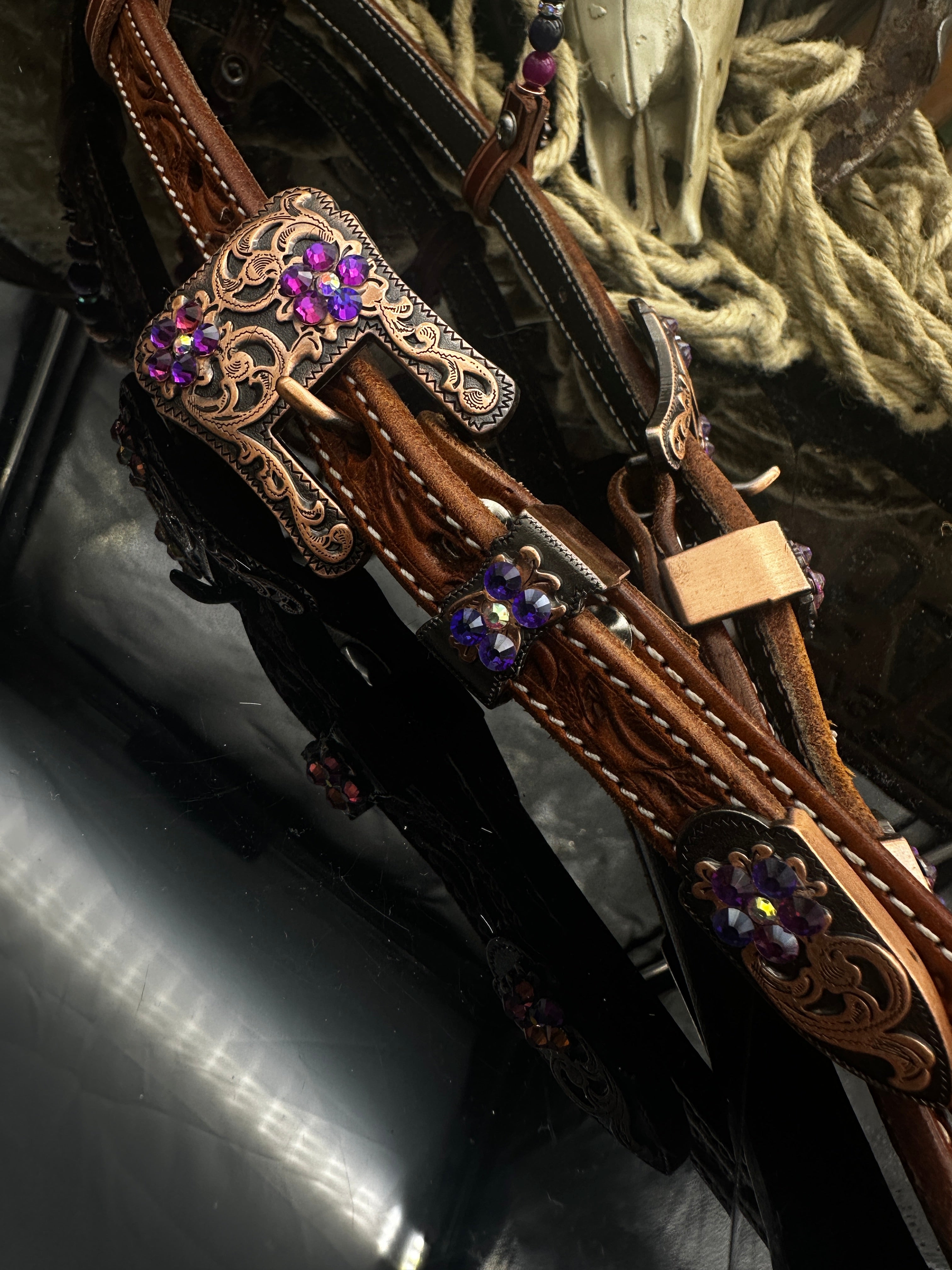 Premium | Chestnut western Hoofdstel | Pink & Purple