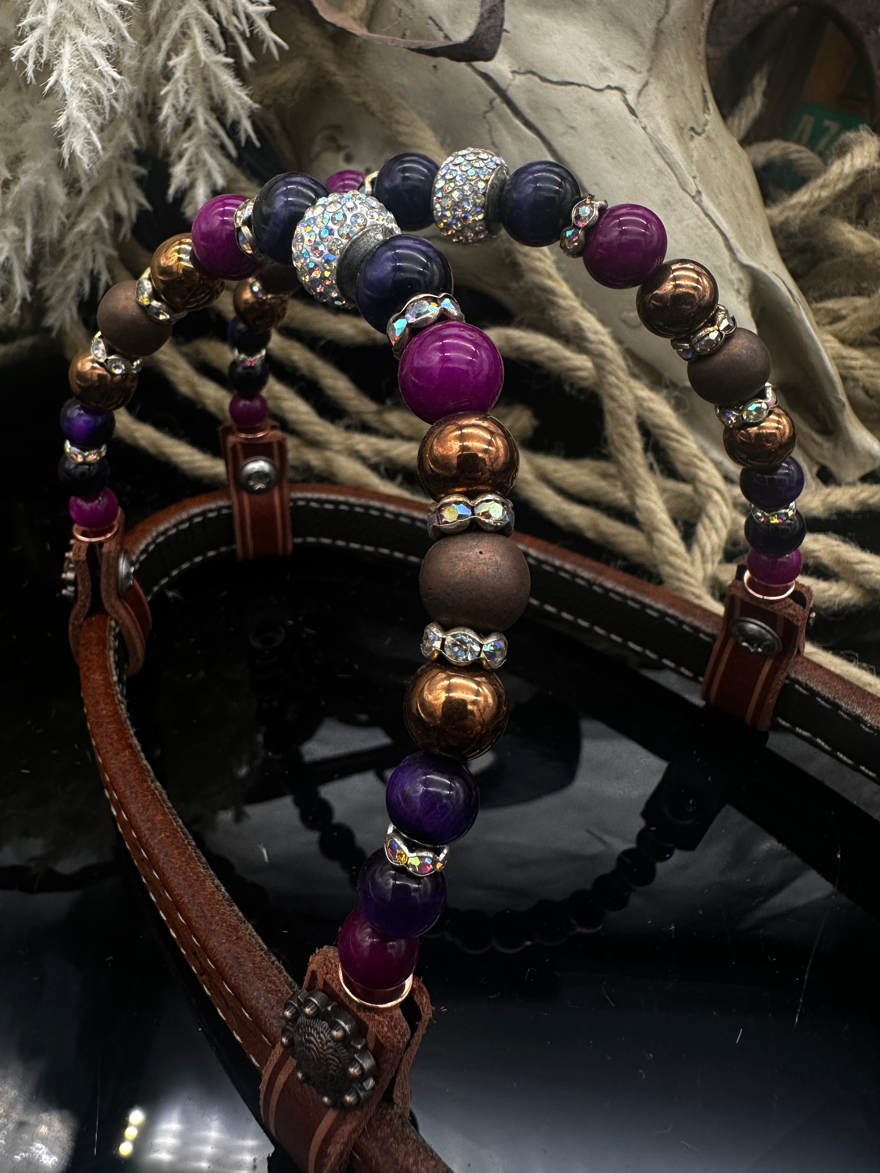 Premium | Chestnut western Hoofdstel | Pink & Purple