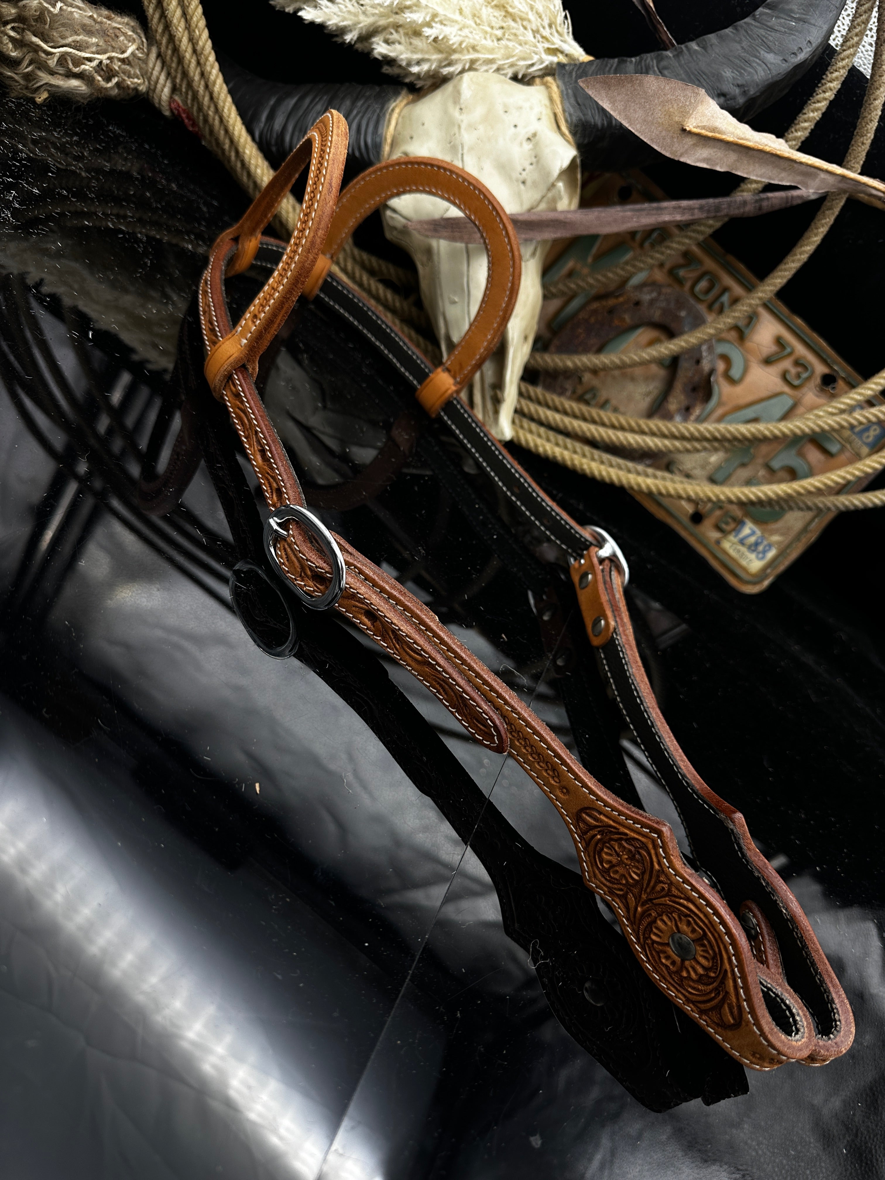 Basic | Russet | Floral tooled western hoofdstel
