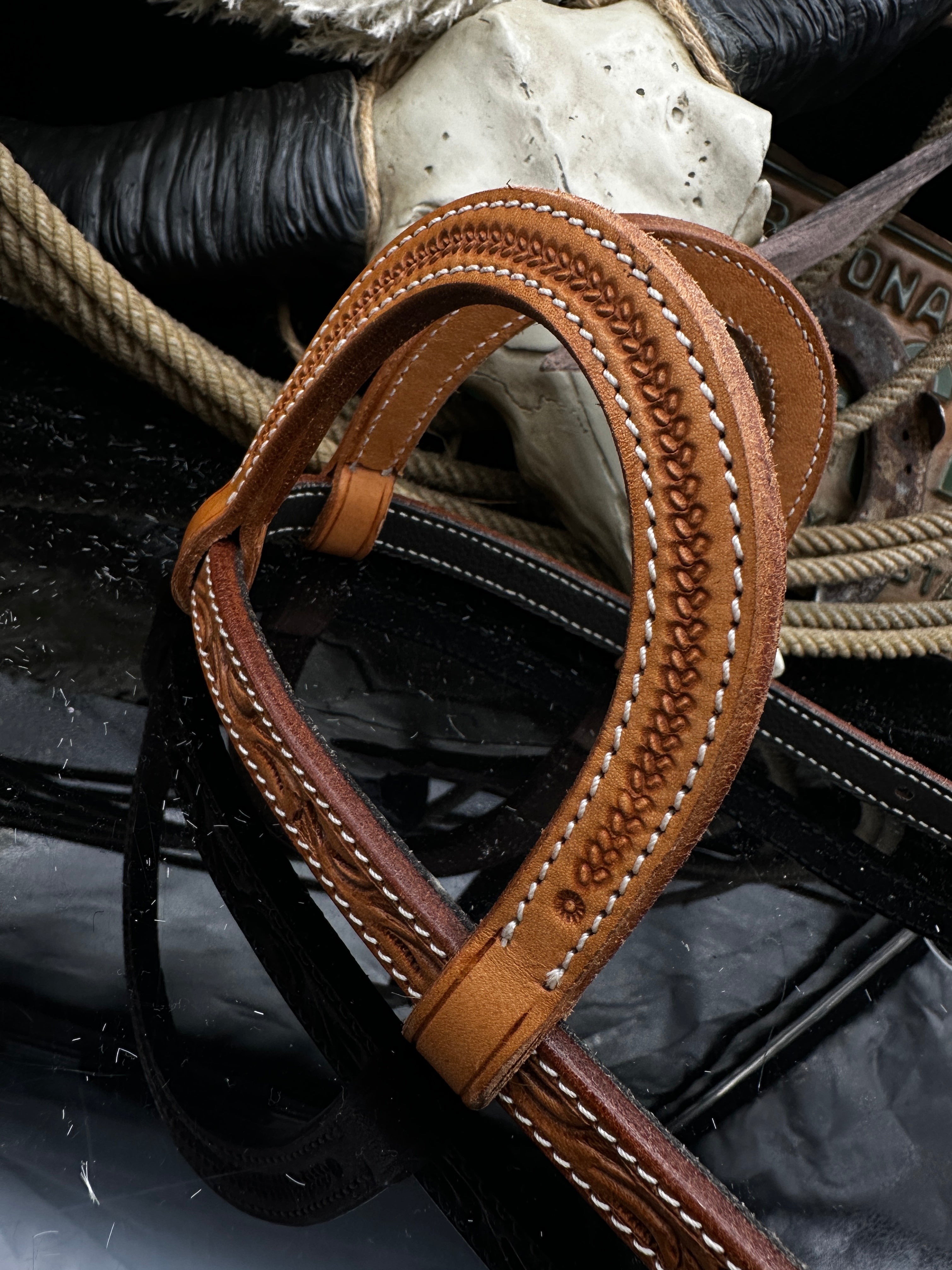 Basic | Russet | Floral tooled western hoofdstel