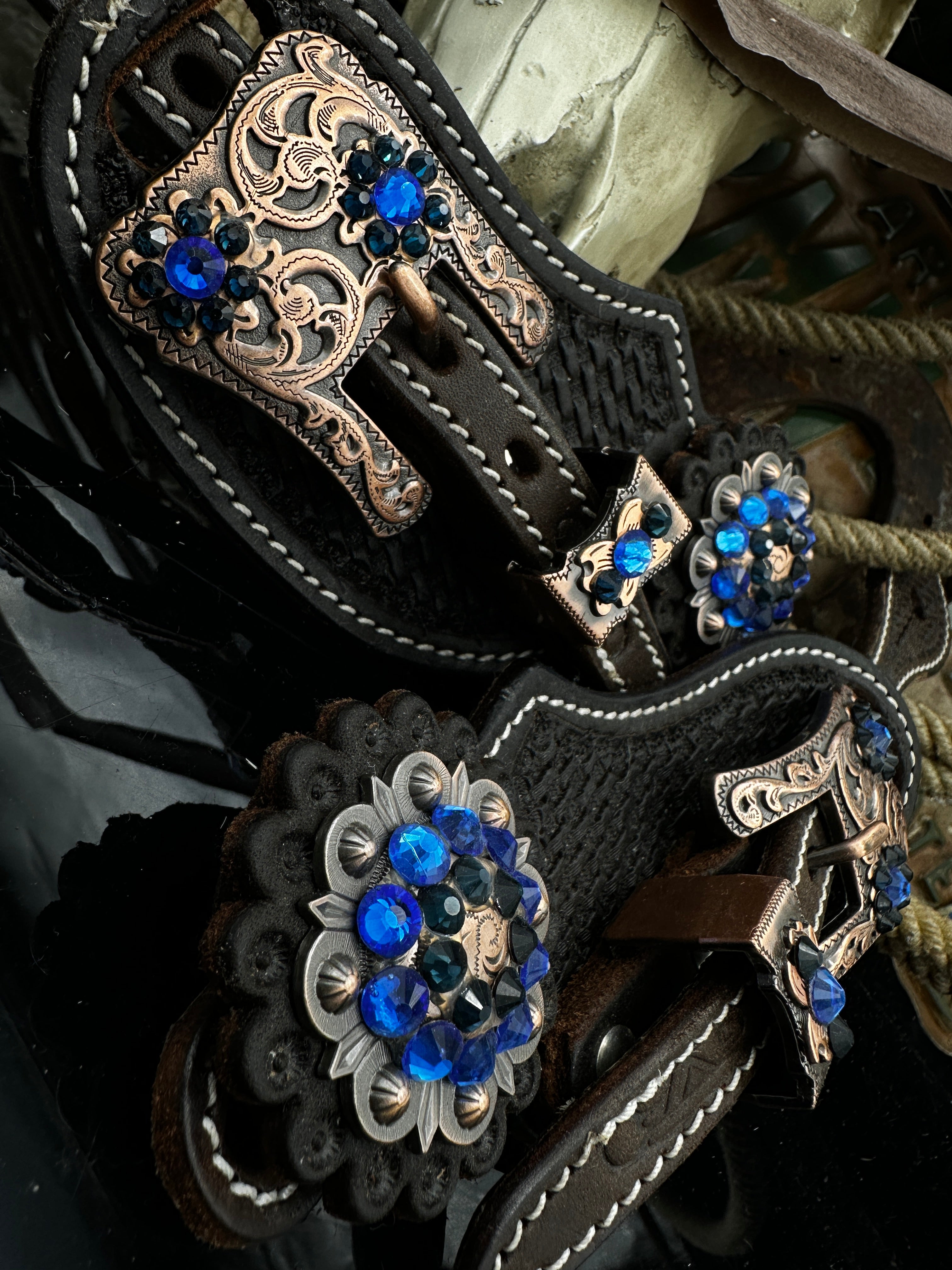 Premium | Dark brown | Kopper & blue western spurstraps