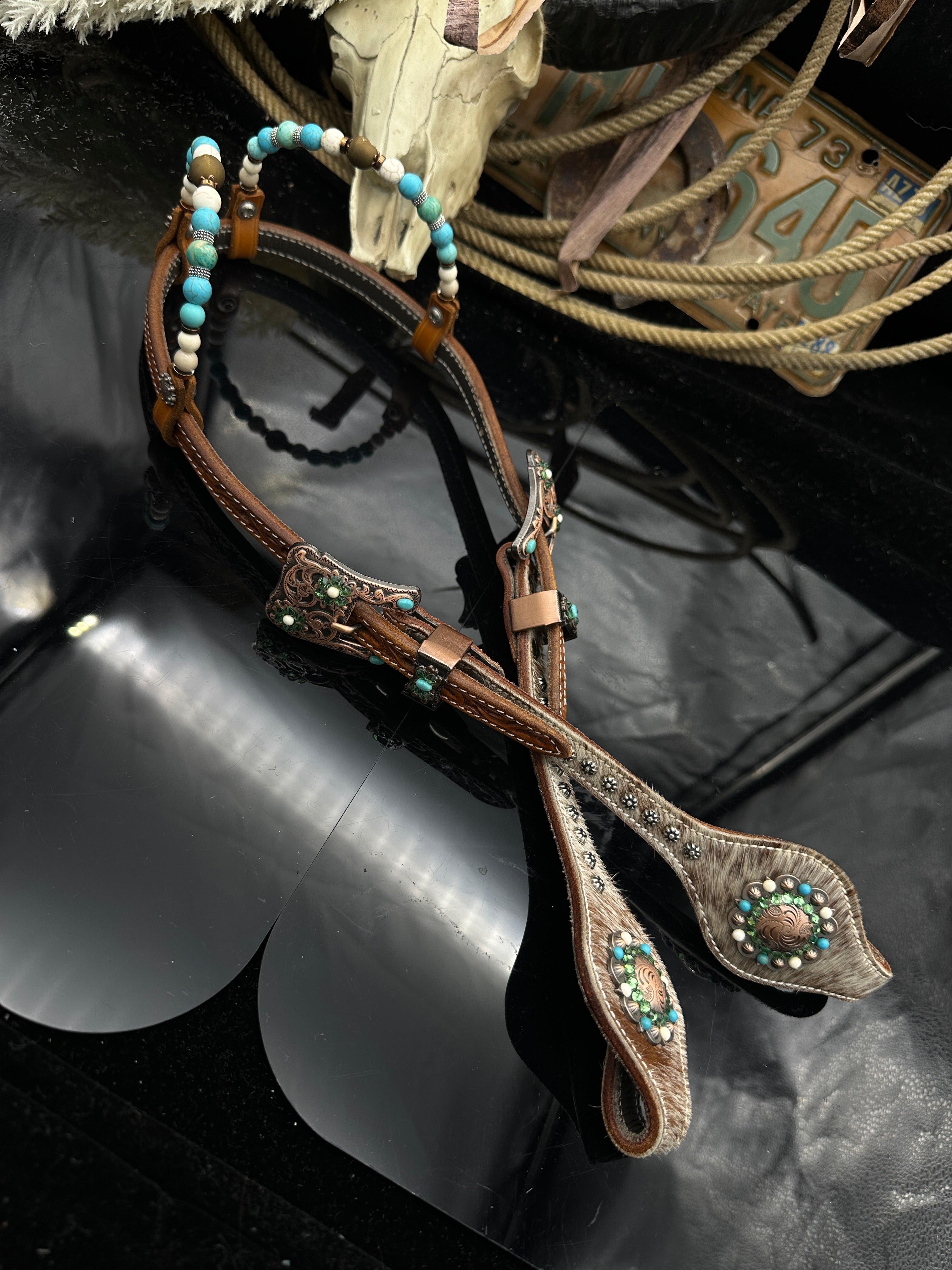 Premium | Aniek Chestnut western hoofdstel | Turkoois
