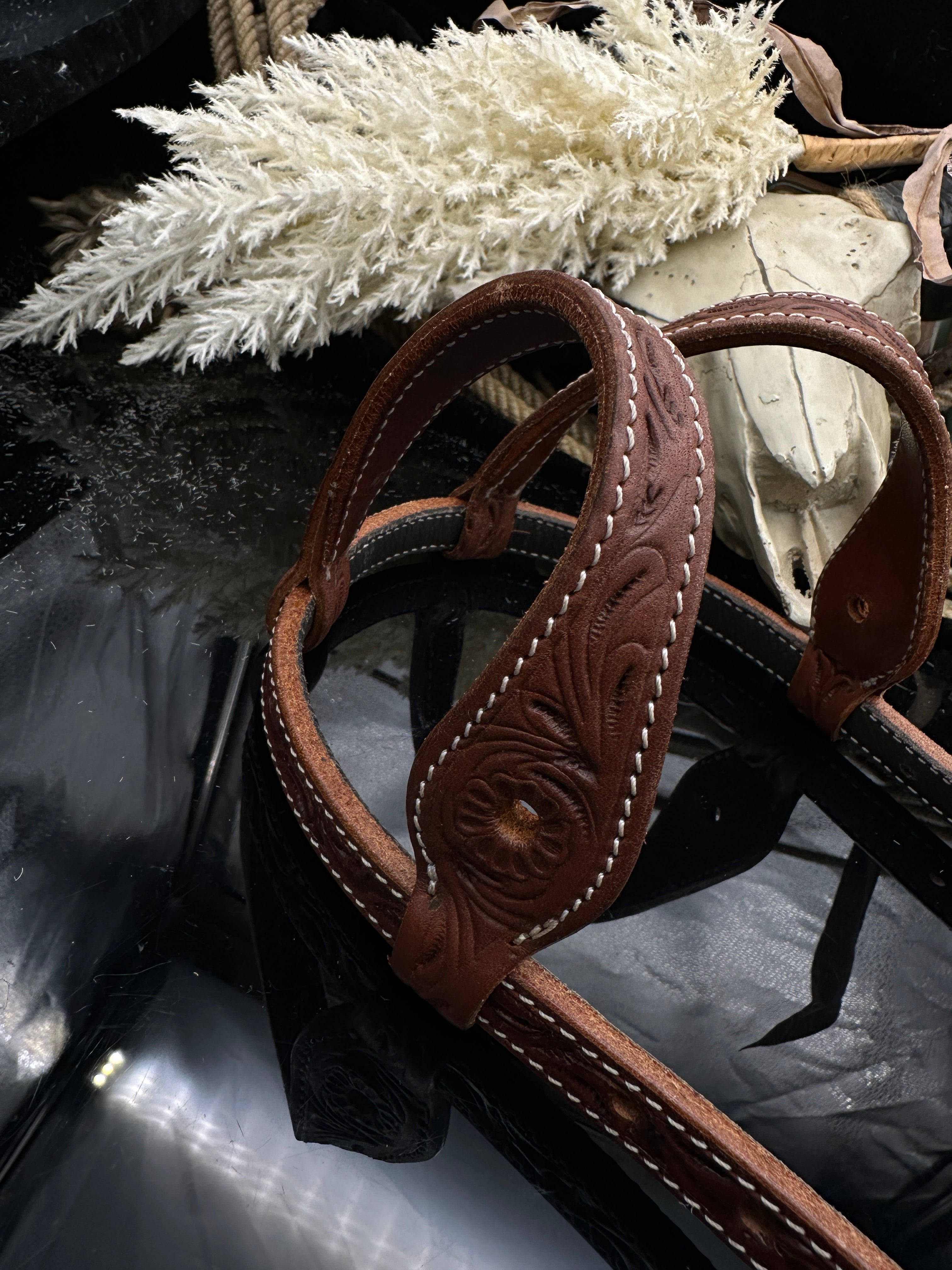 Basic | Chestnut | Floral tooled western hoofdstel