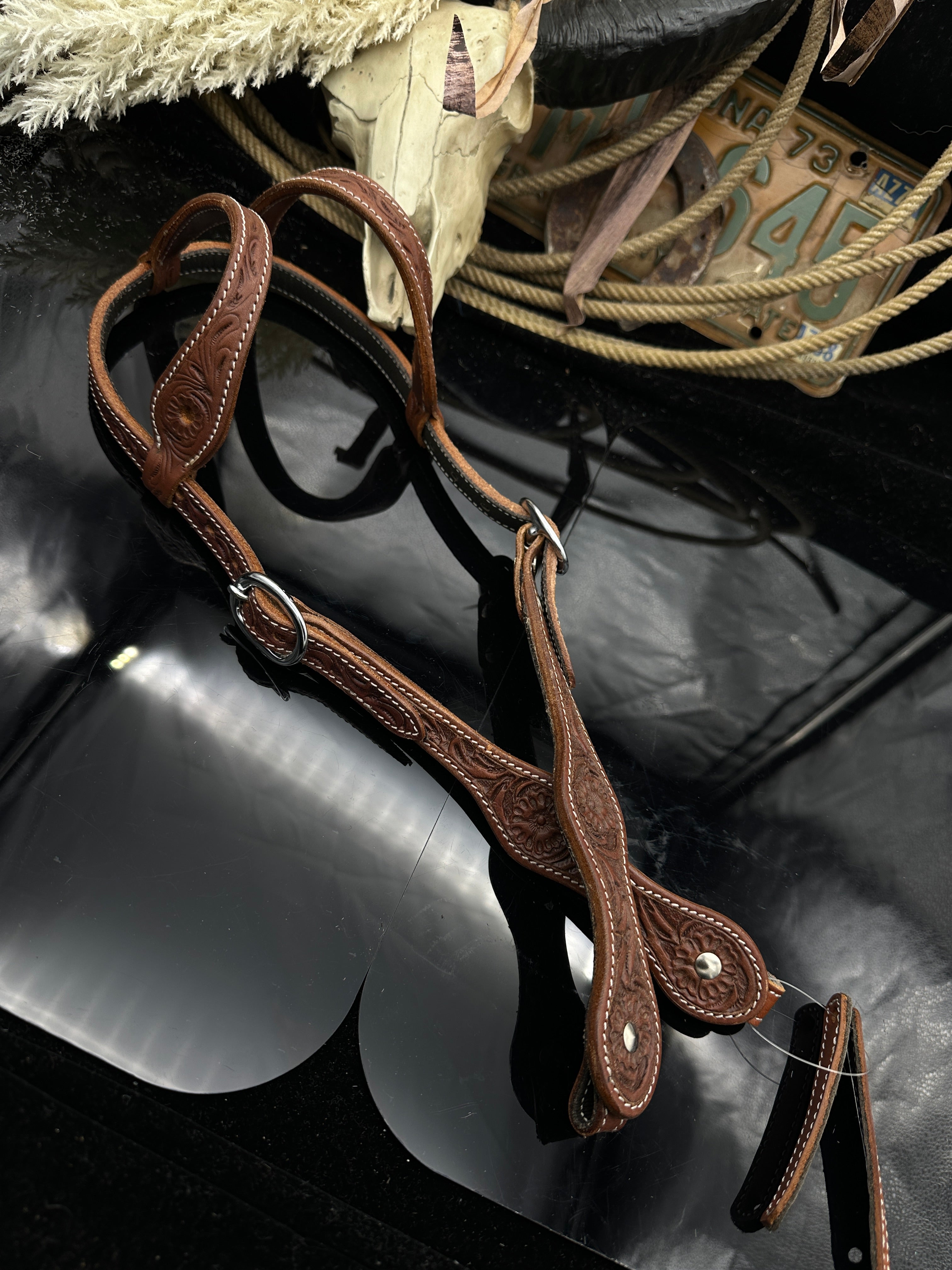 Basic | Chestnut | Floral tooled western hoofdstel