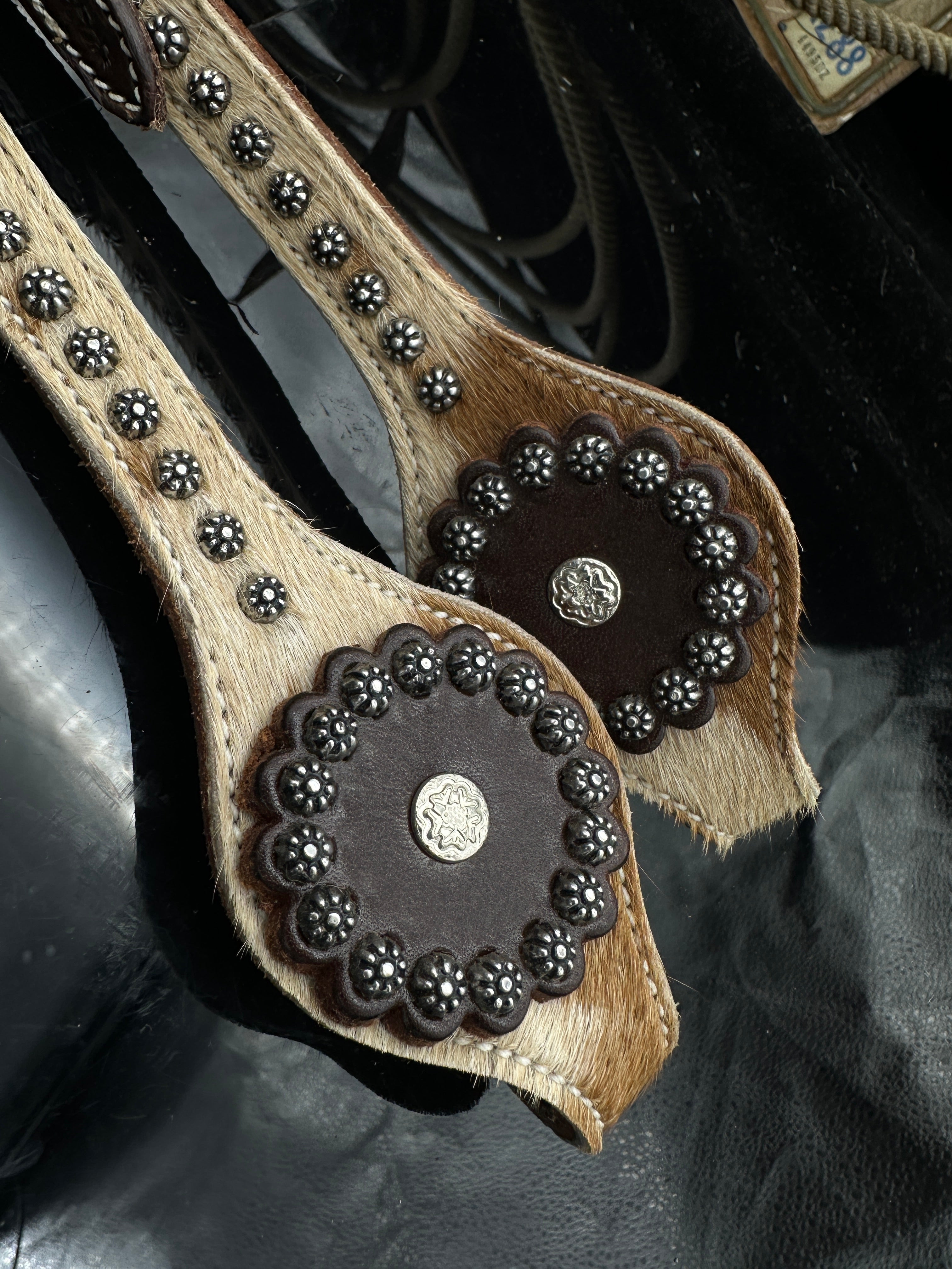 Basic | Dark Chestnut | light Cowhide studs western hoofdstel