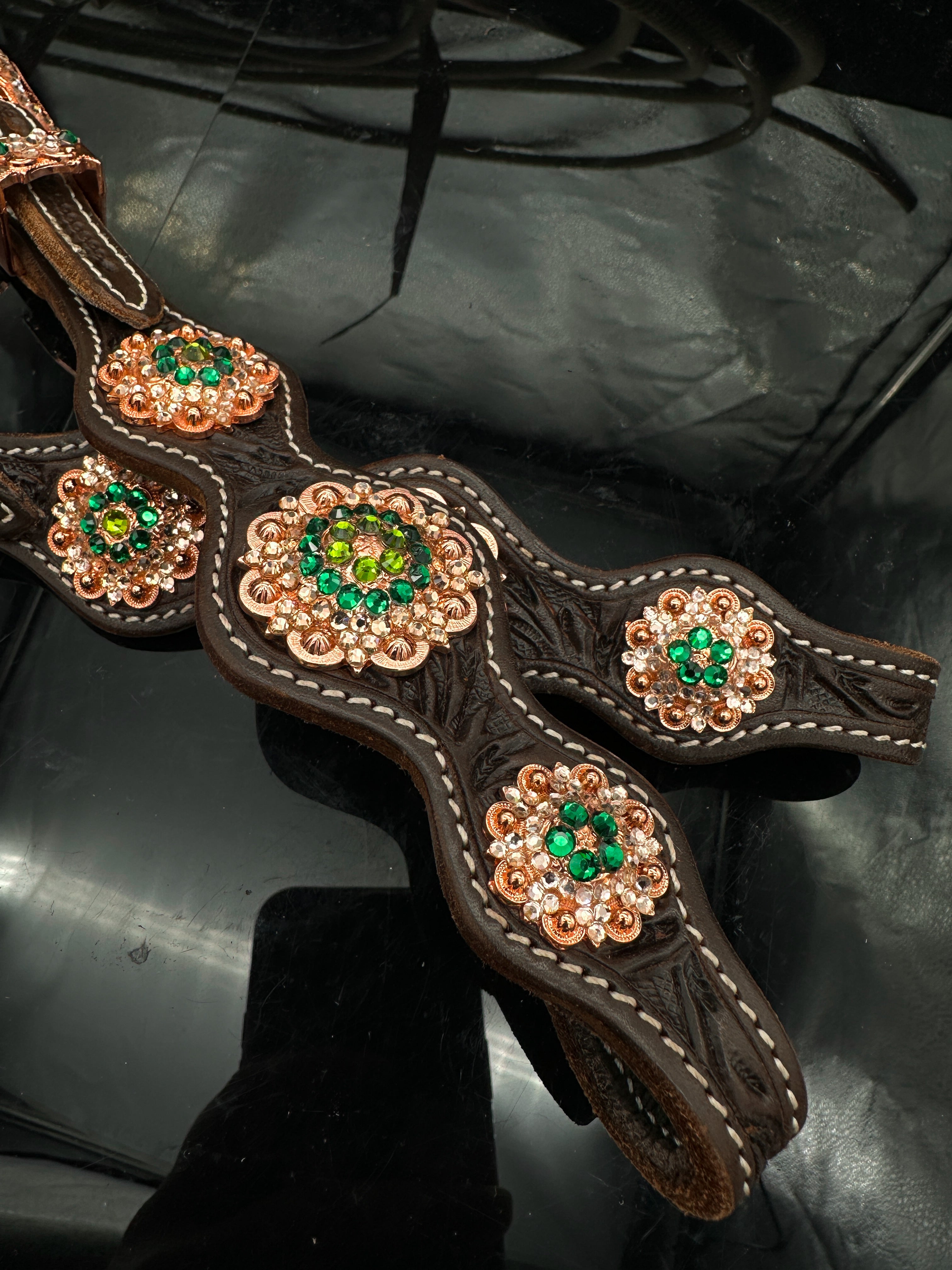 Sierra Sunset | Dark brown rose gold & green | Premium western Hoofdstel
