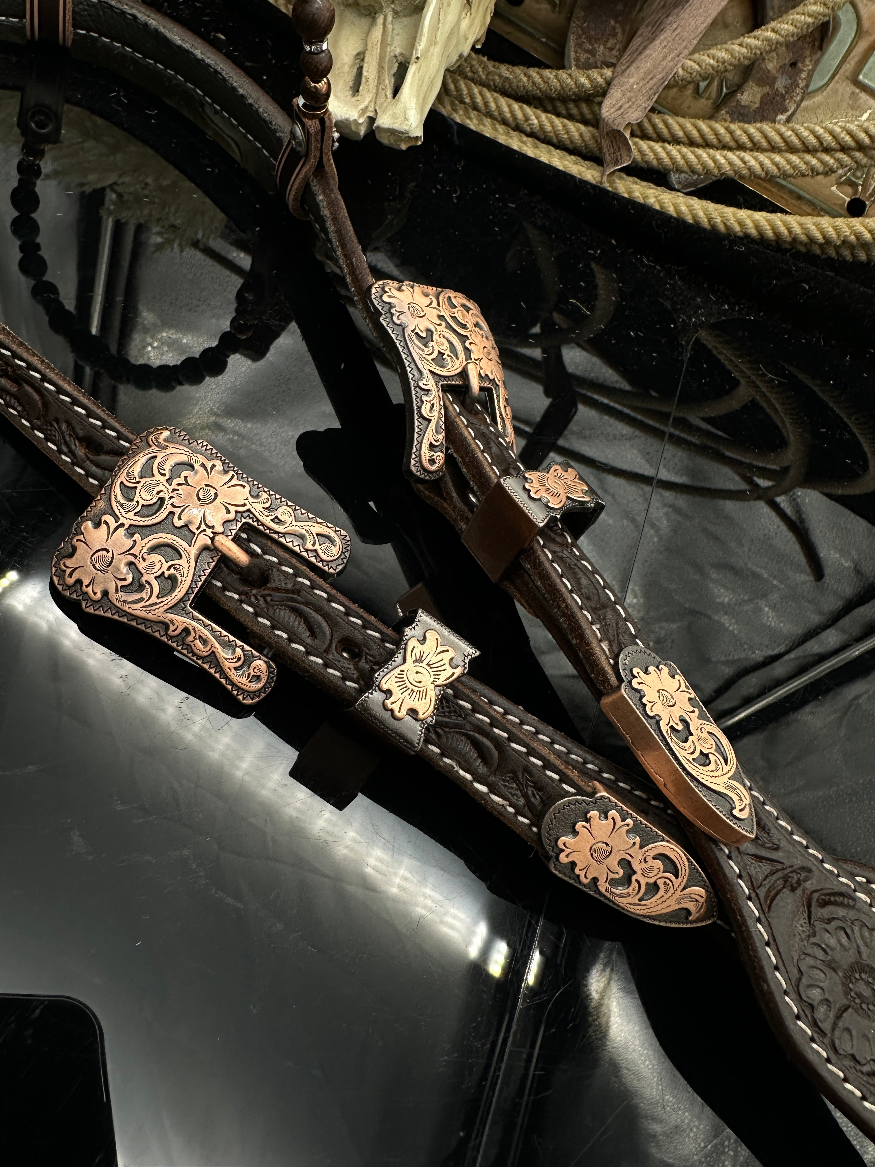 Premium | Sand & Turqoiuse   |  Dark Chestnut western hoofdstel
