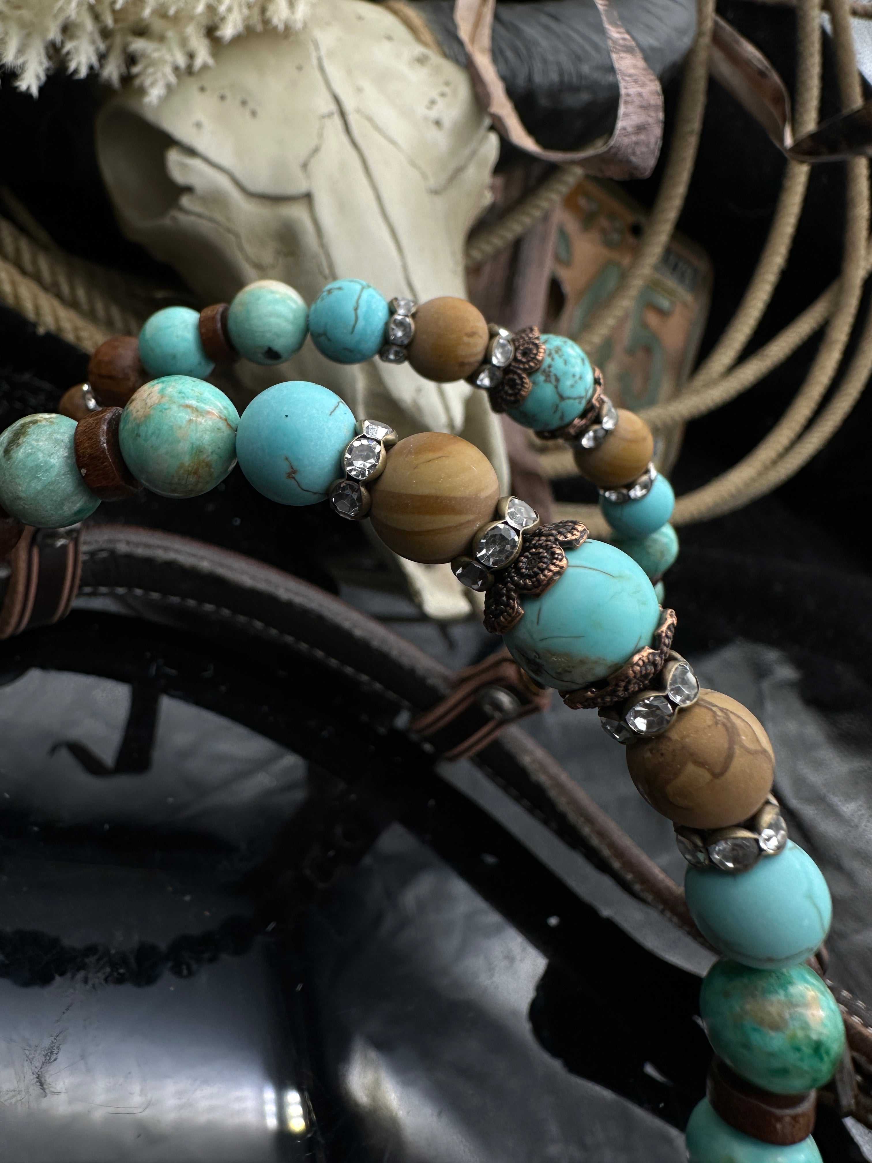 Premium | Sand & Turqoiuse   |  Dark Chestnut western hoofdstel