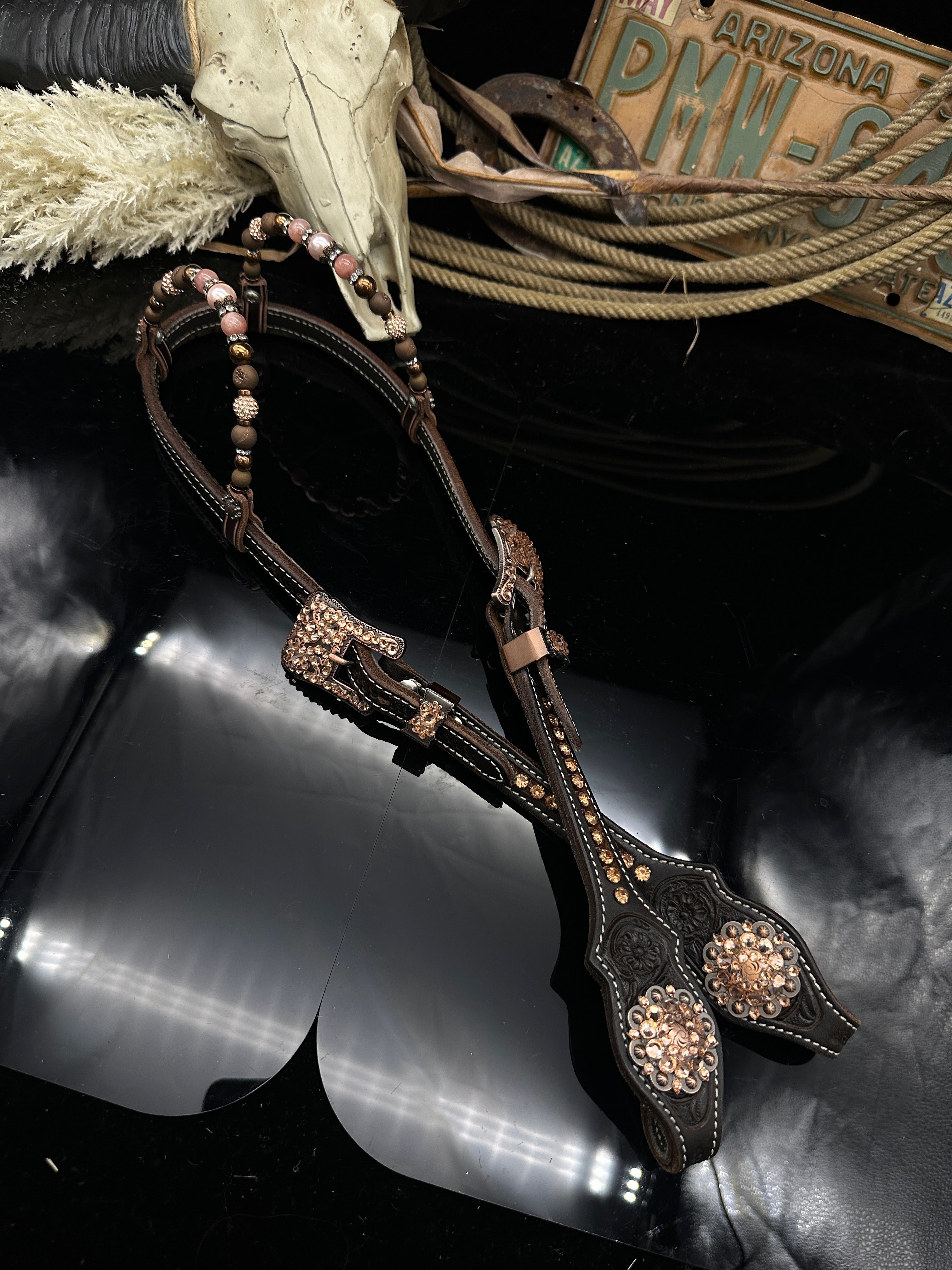 Premium | Light Peach & Copper| Dark Chestnut western Hoofdstel