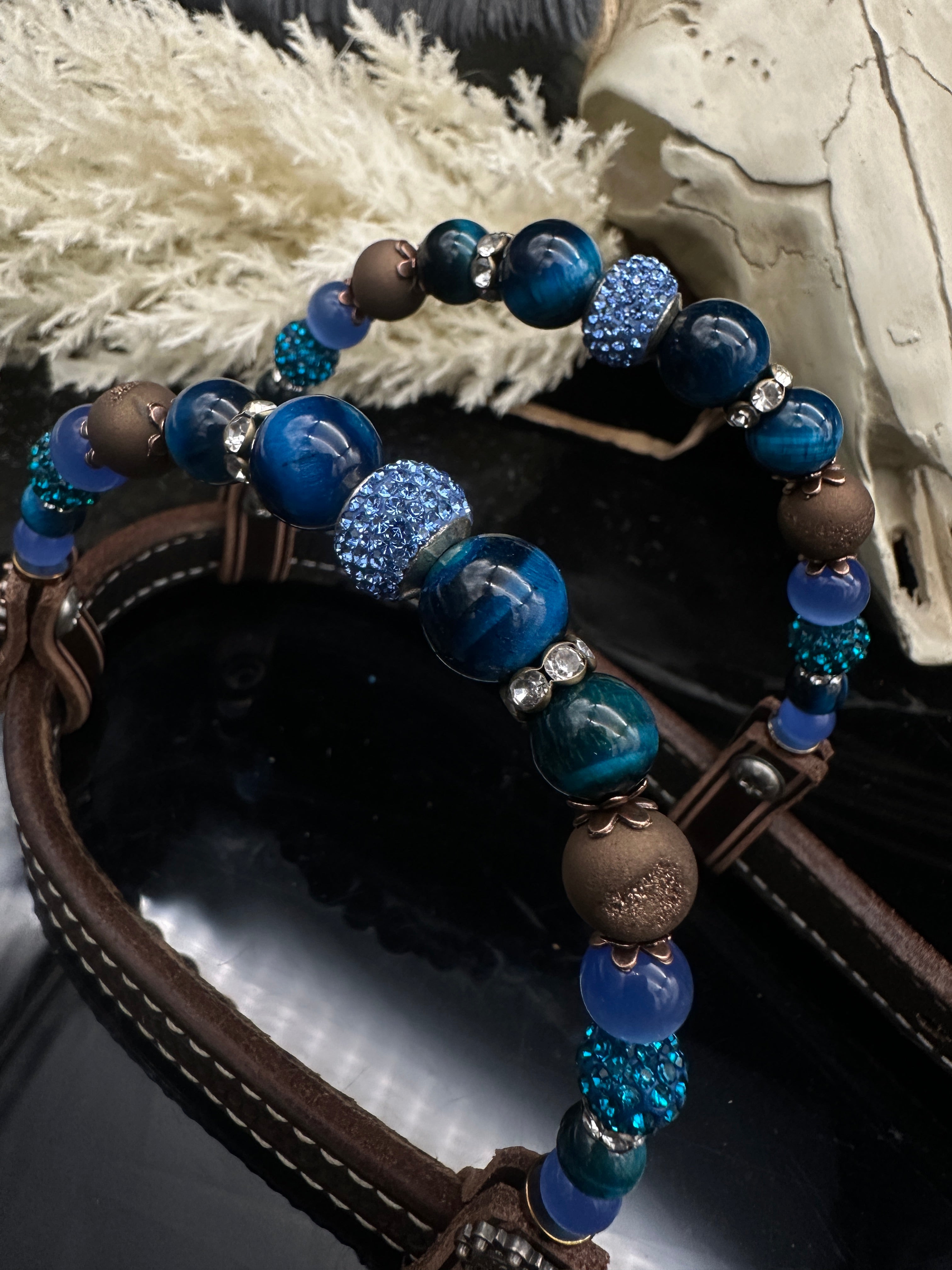 Premium | Dark brown western hoofdstel | Perfect Turkoois & Bleu