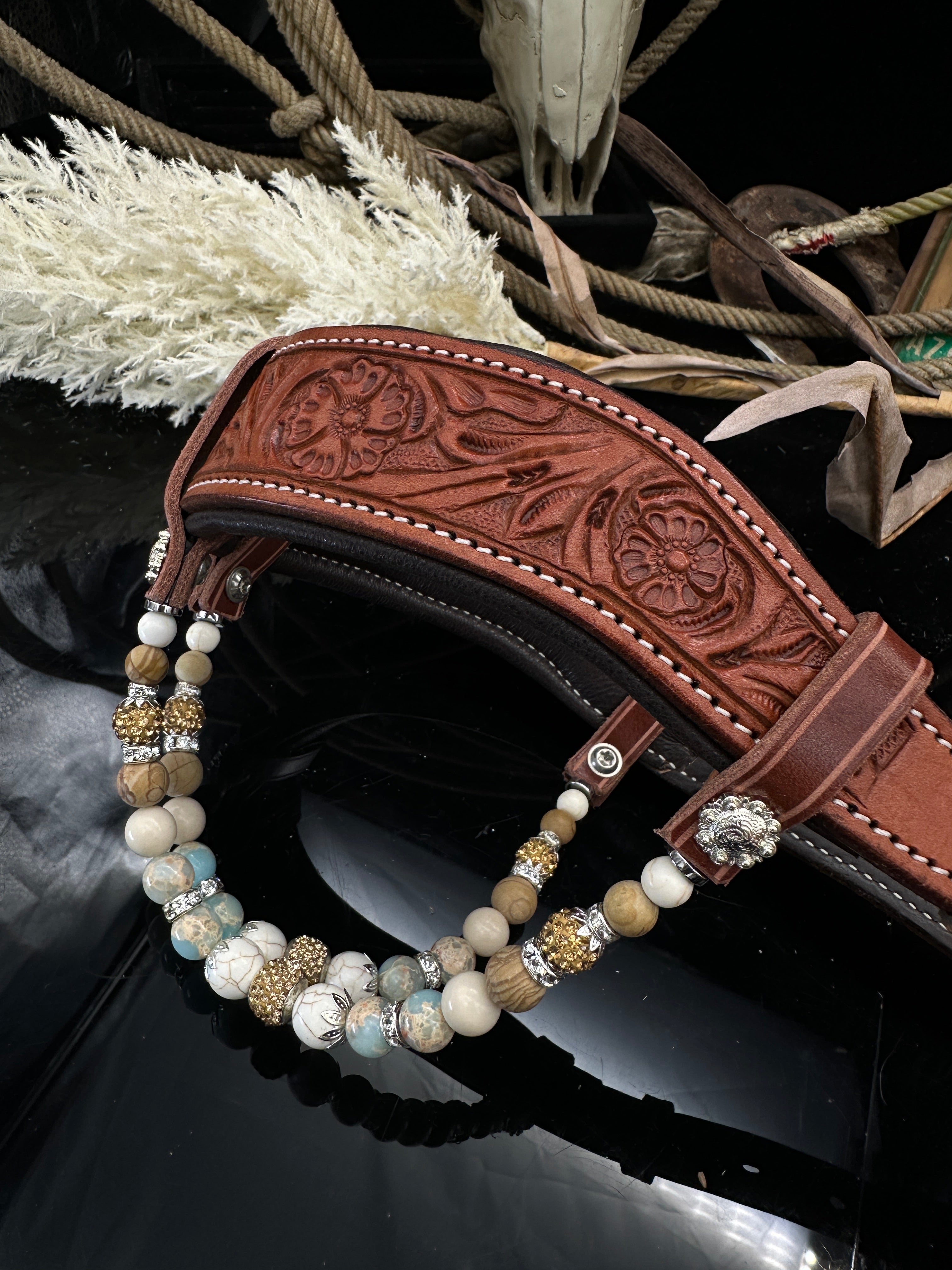 Premium | Anatomische Sidepull western hoofdstel |  Turkoois & Shoushan