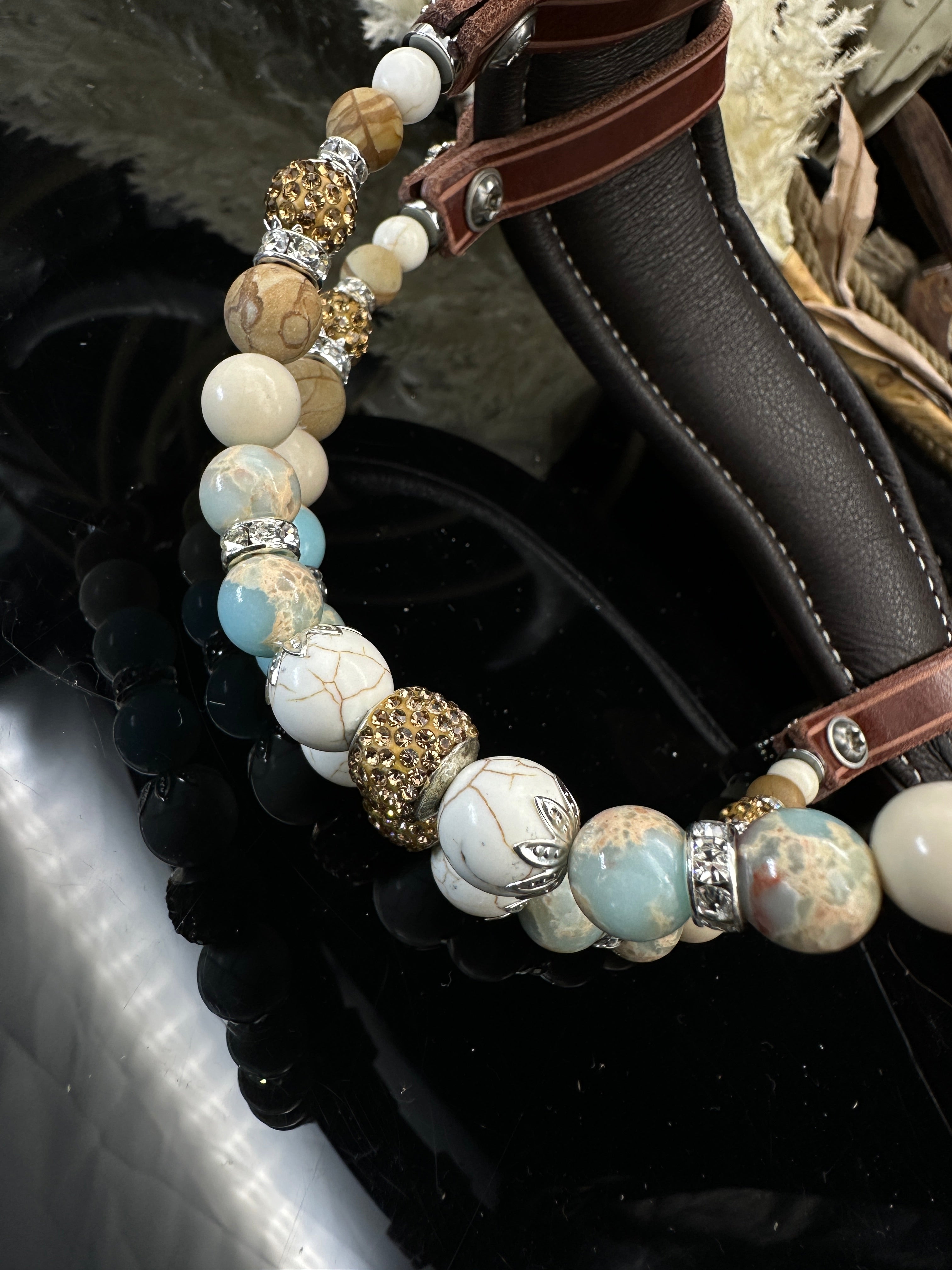 Premium | Anatomische Sidepull western hoofdstel |  Turkoois & Shoushan