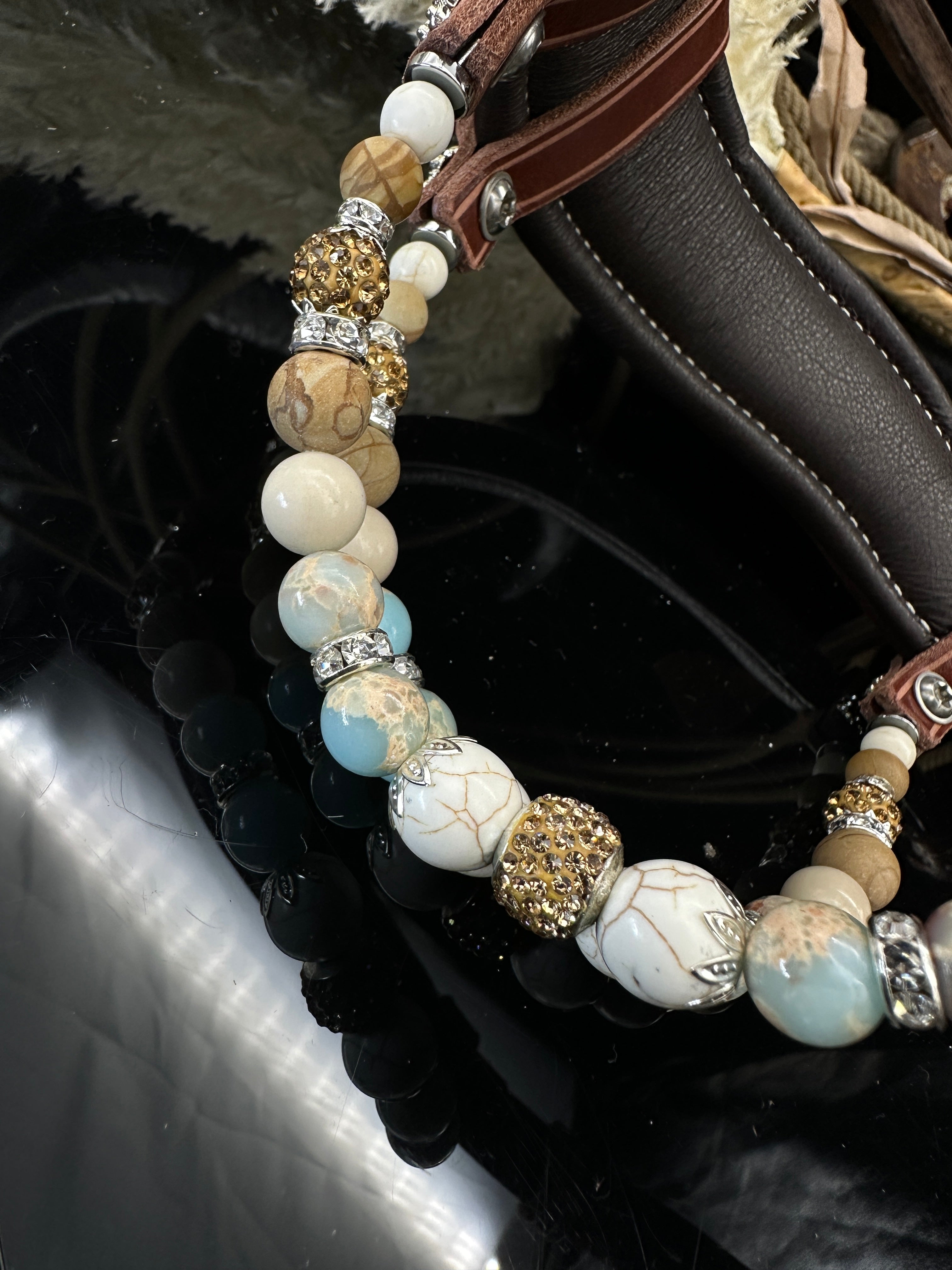 Premium | Anatomische Sidepull western hoofdstel |  Turkoois & Shoushan