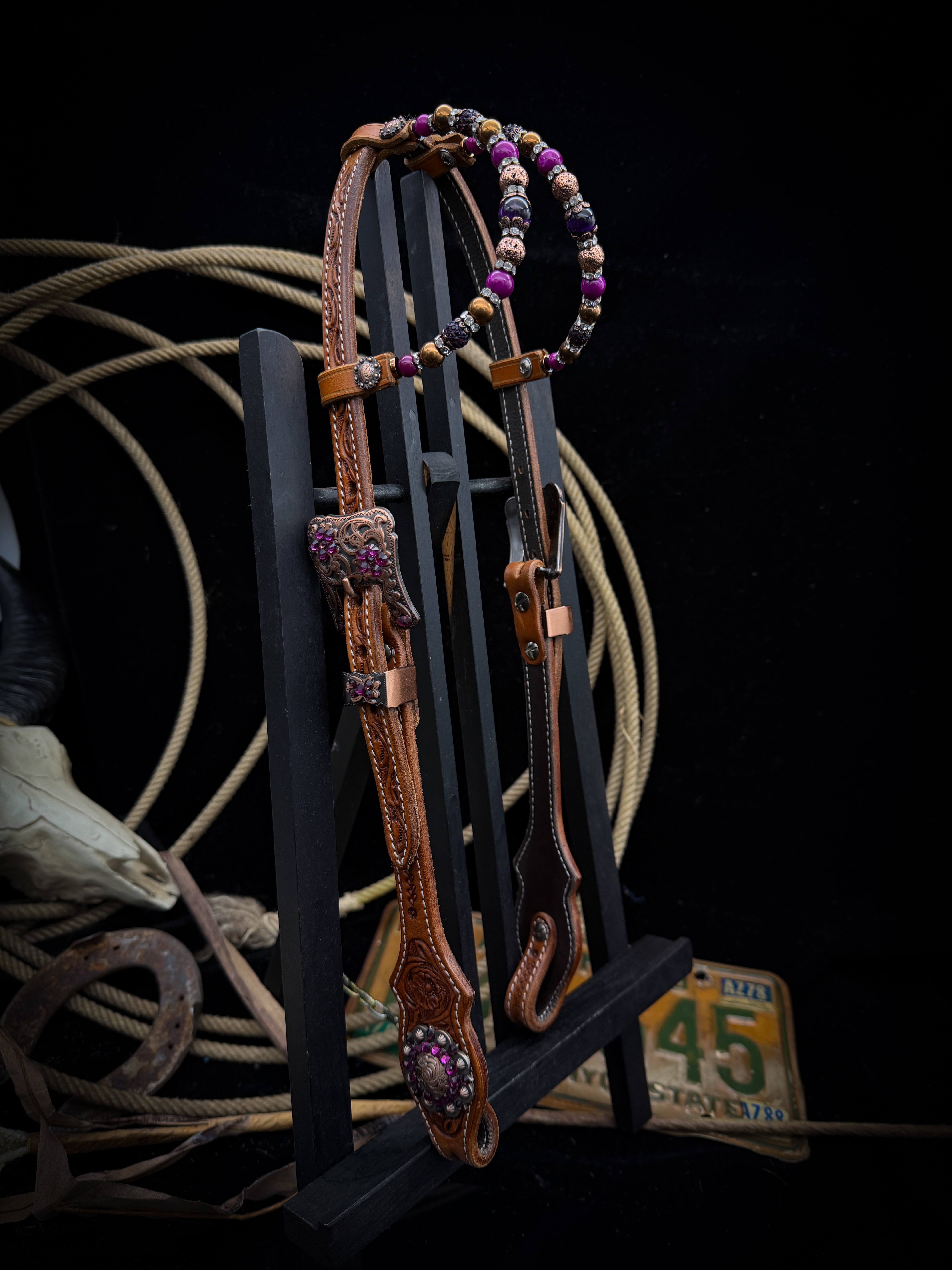 Premium | Westernhoofdstel | Antique Chestnut | Plum Shine