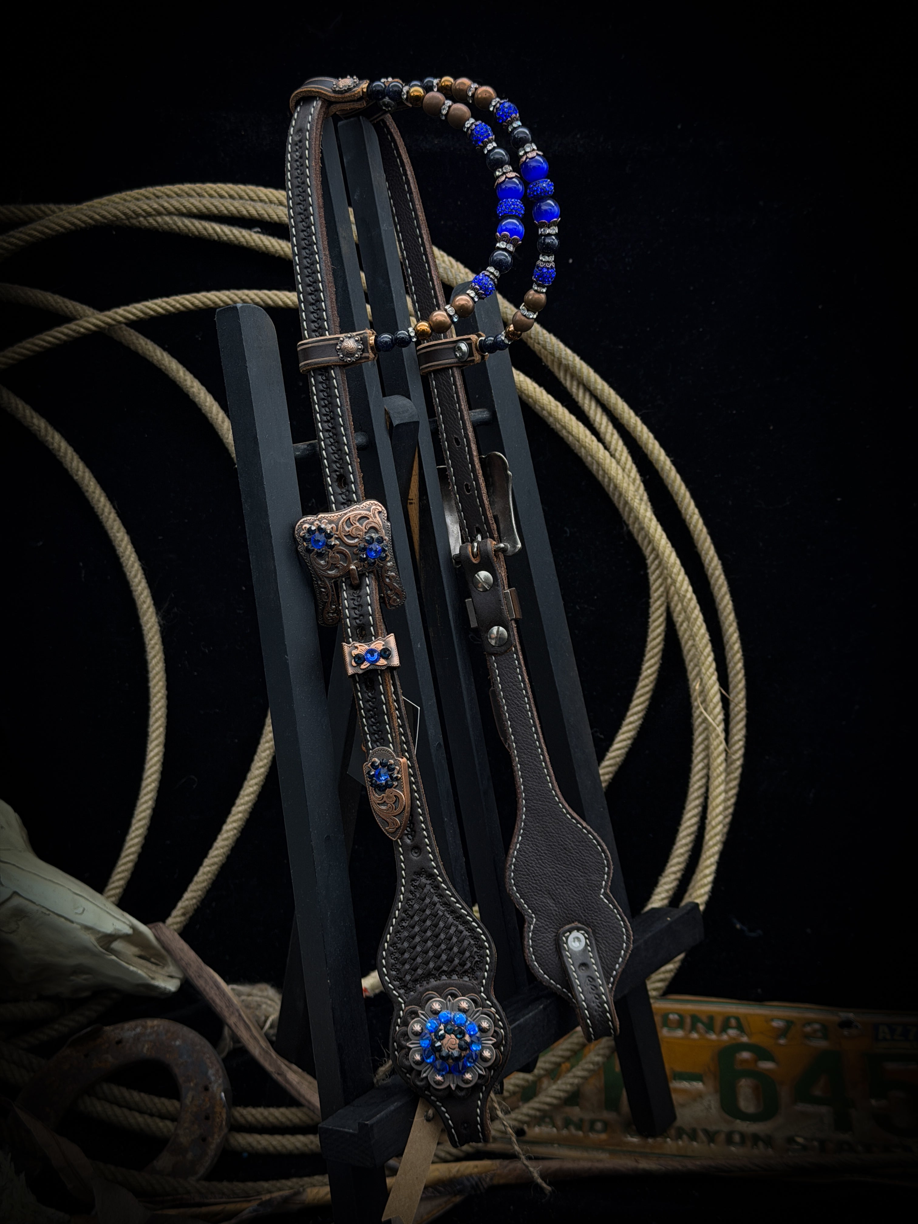 Premium | Westernhoofdstel | Dark Brown | Blue Ember Steel