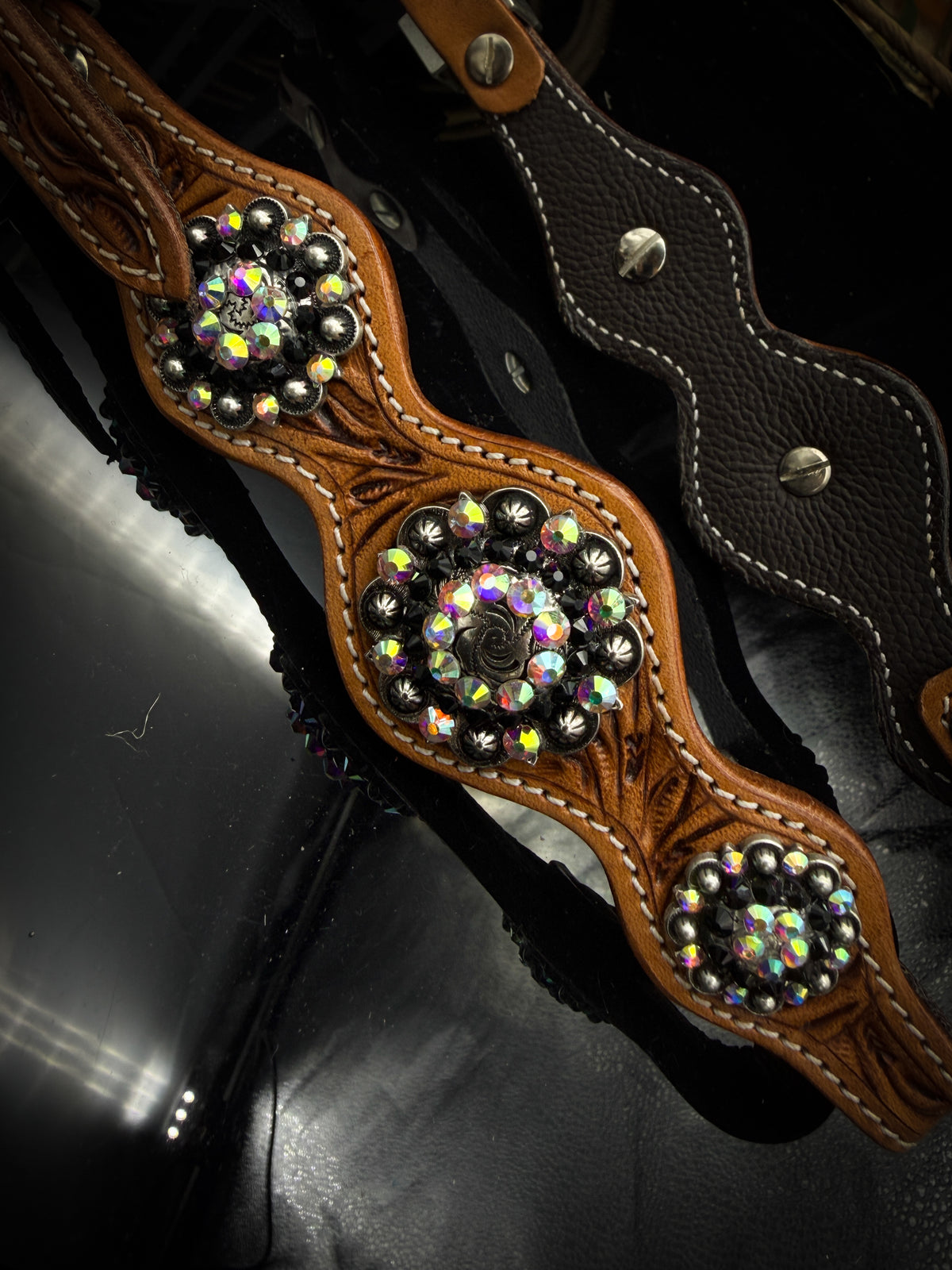 Premium | Labradoriet & Onyx | Antique Russet Western Hoofdstel