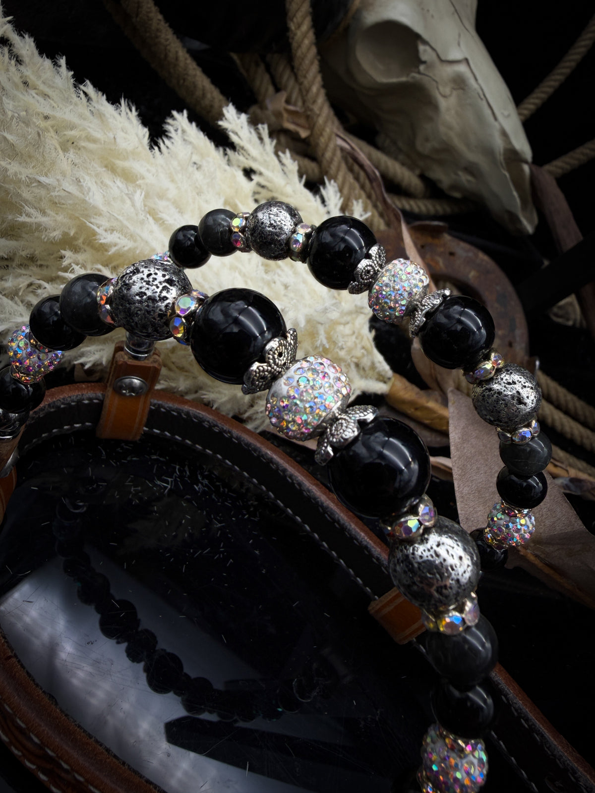 Premium | Labradoriet & Onyx | Antique Russet Western Hoofdstel