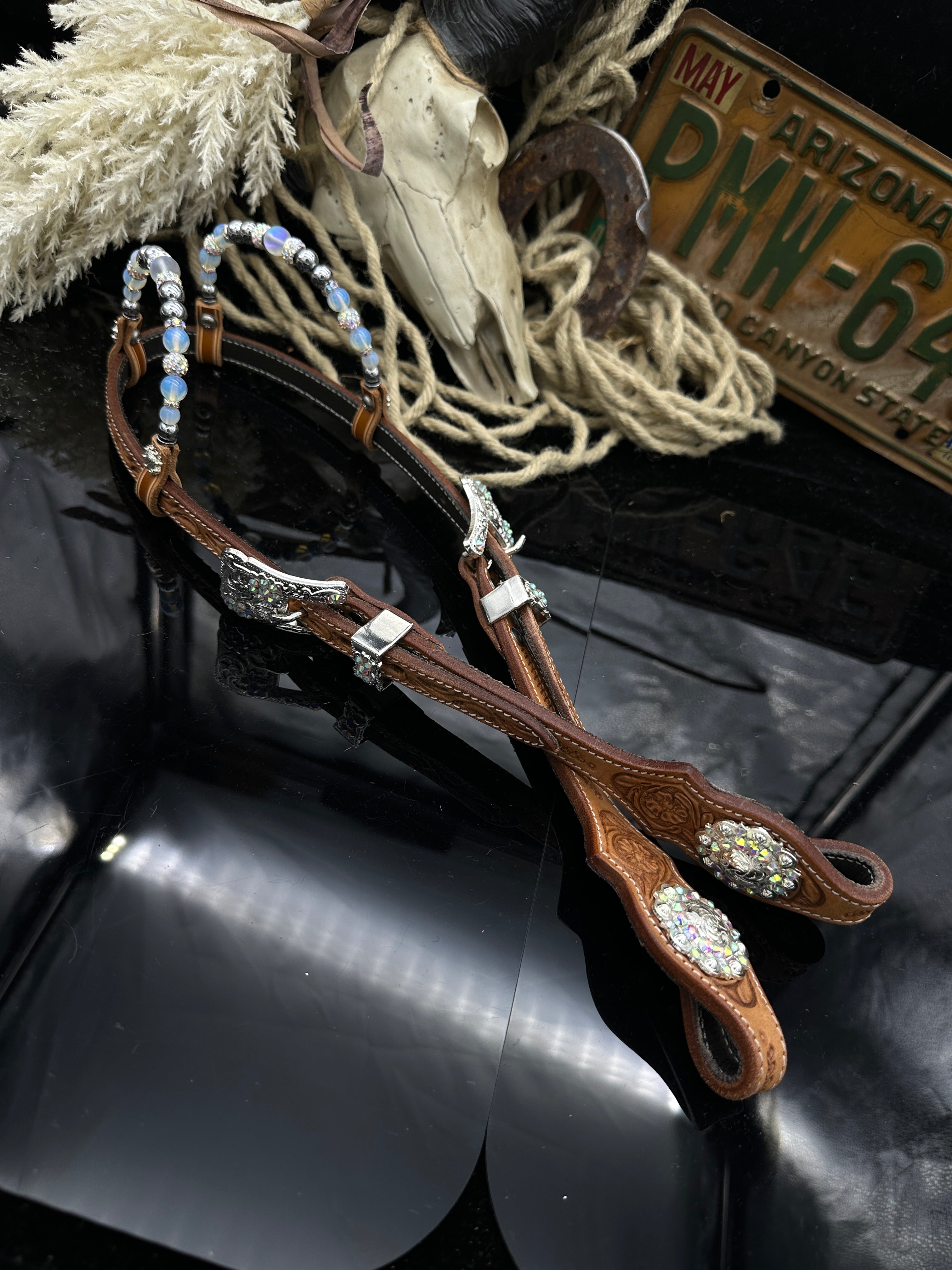 Premium| Elegant Russet Show Hoofdstel  | Silver & AB