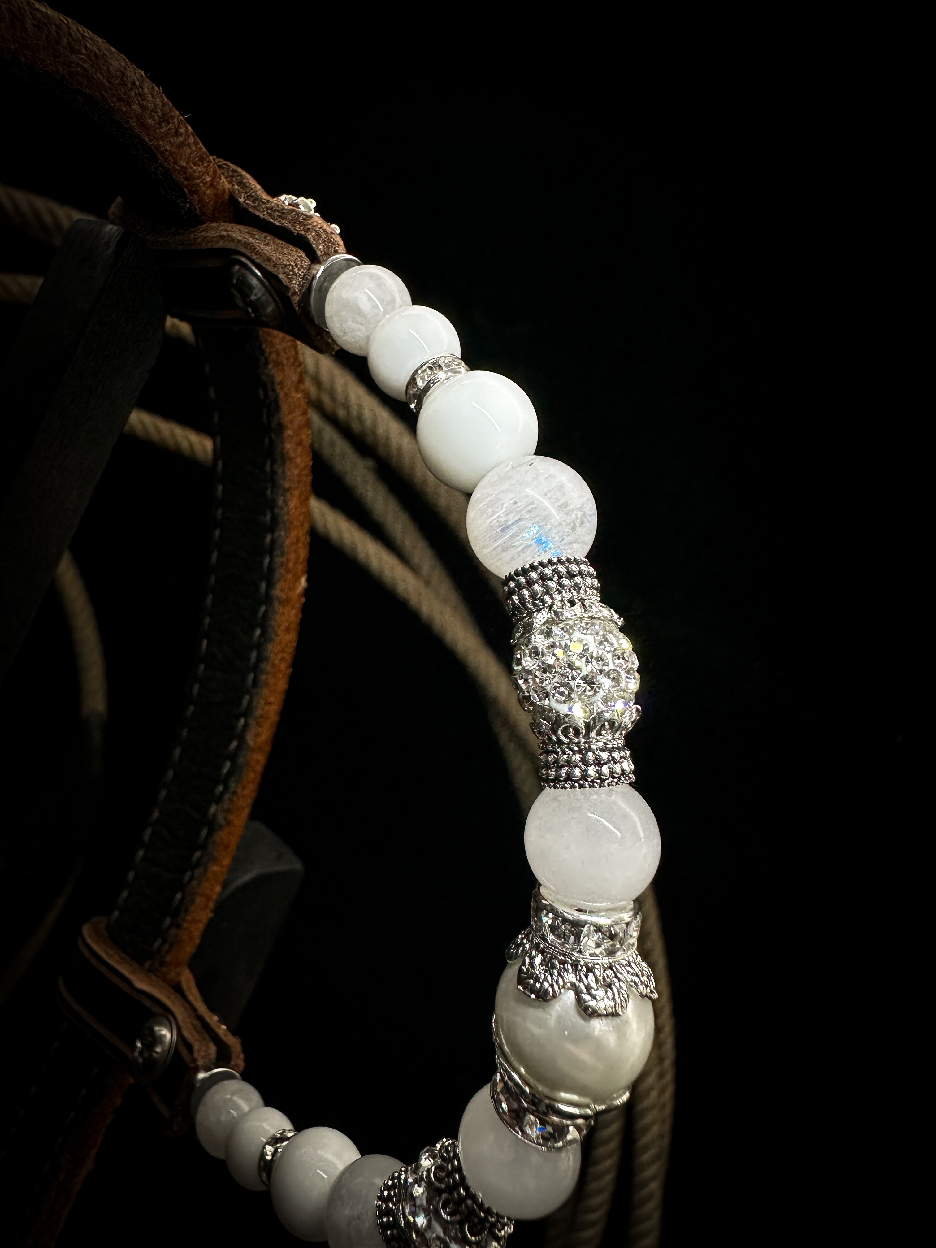 Premium | Western hoofdstel | Silver Floral & White Moon