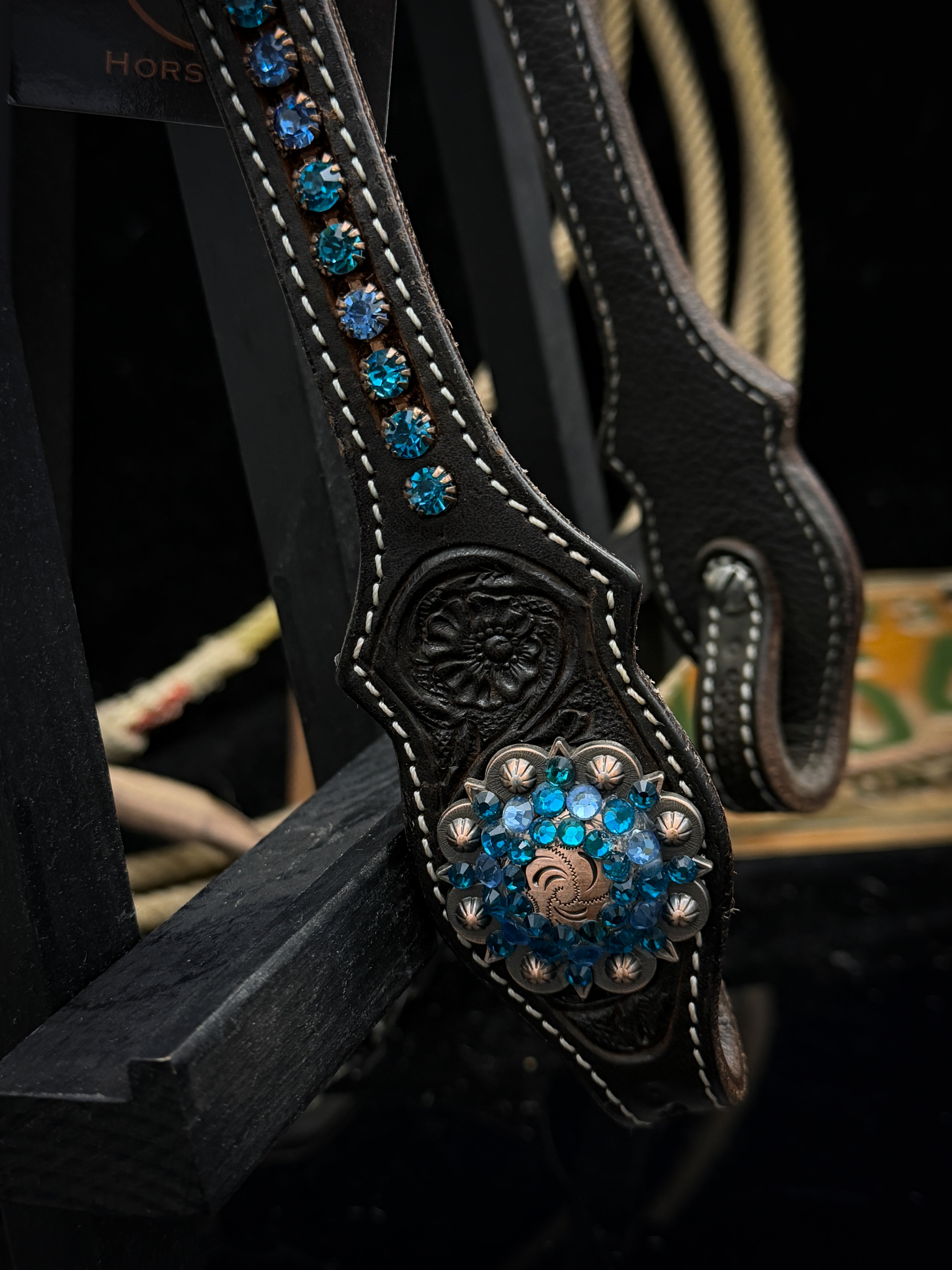 Premium | Perfect Turkoois & Bleu | Dark brown western hoofdstel