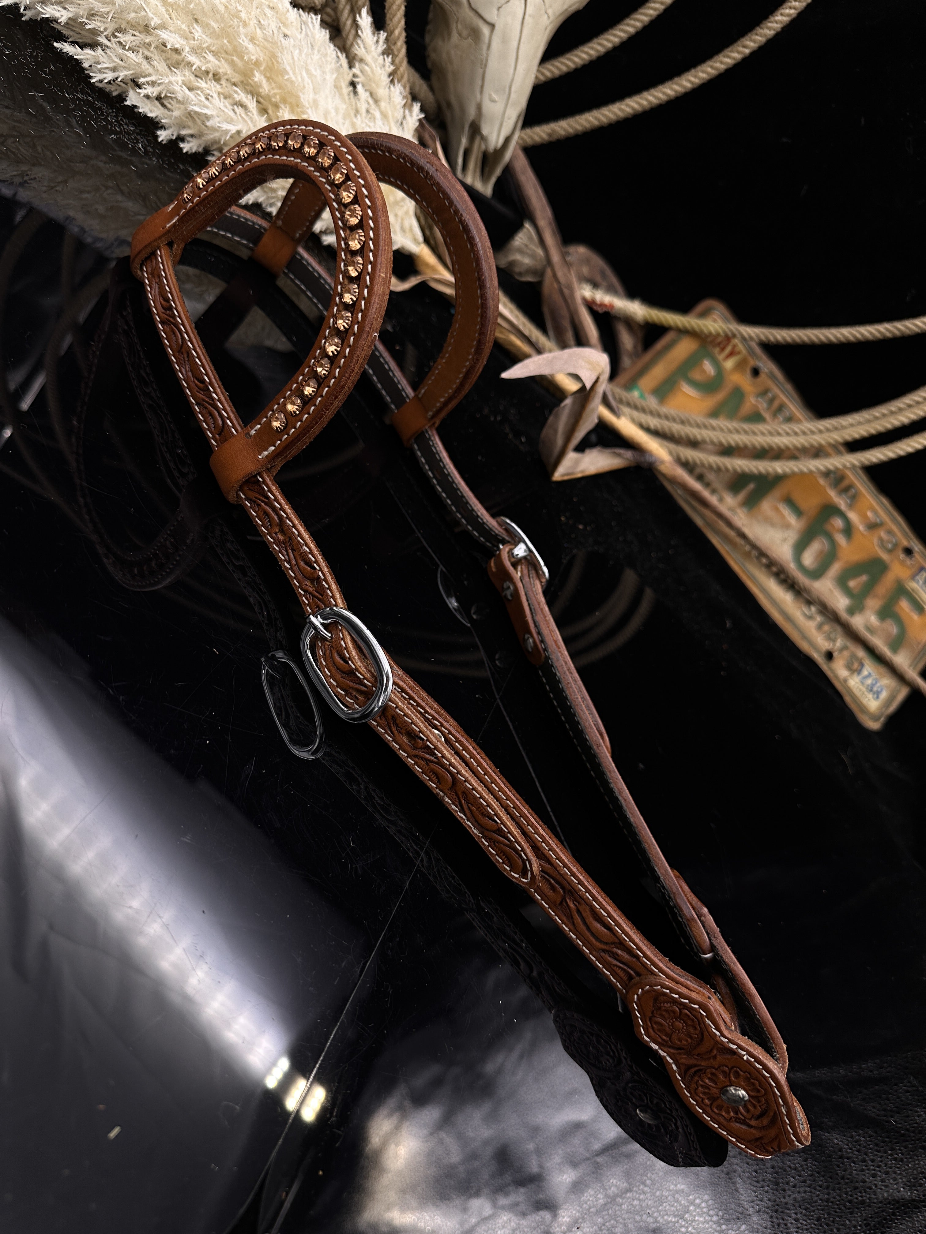 Basic | Antique Chestnut | Floral tooled western hoofdstel