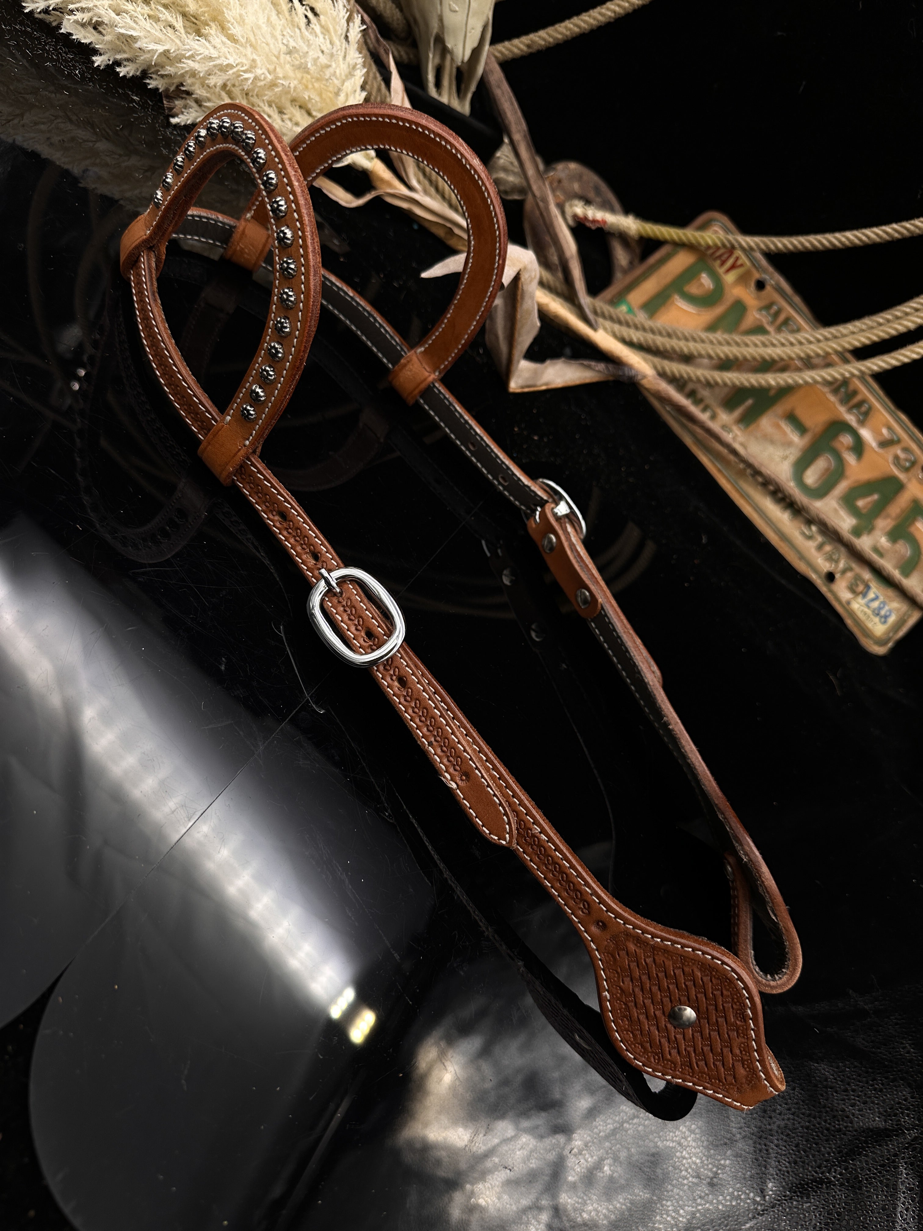 Basic | Chestnut | Basket tooled western hoofdstel