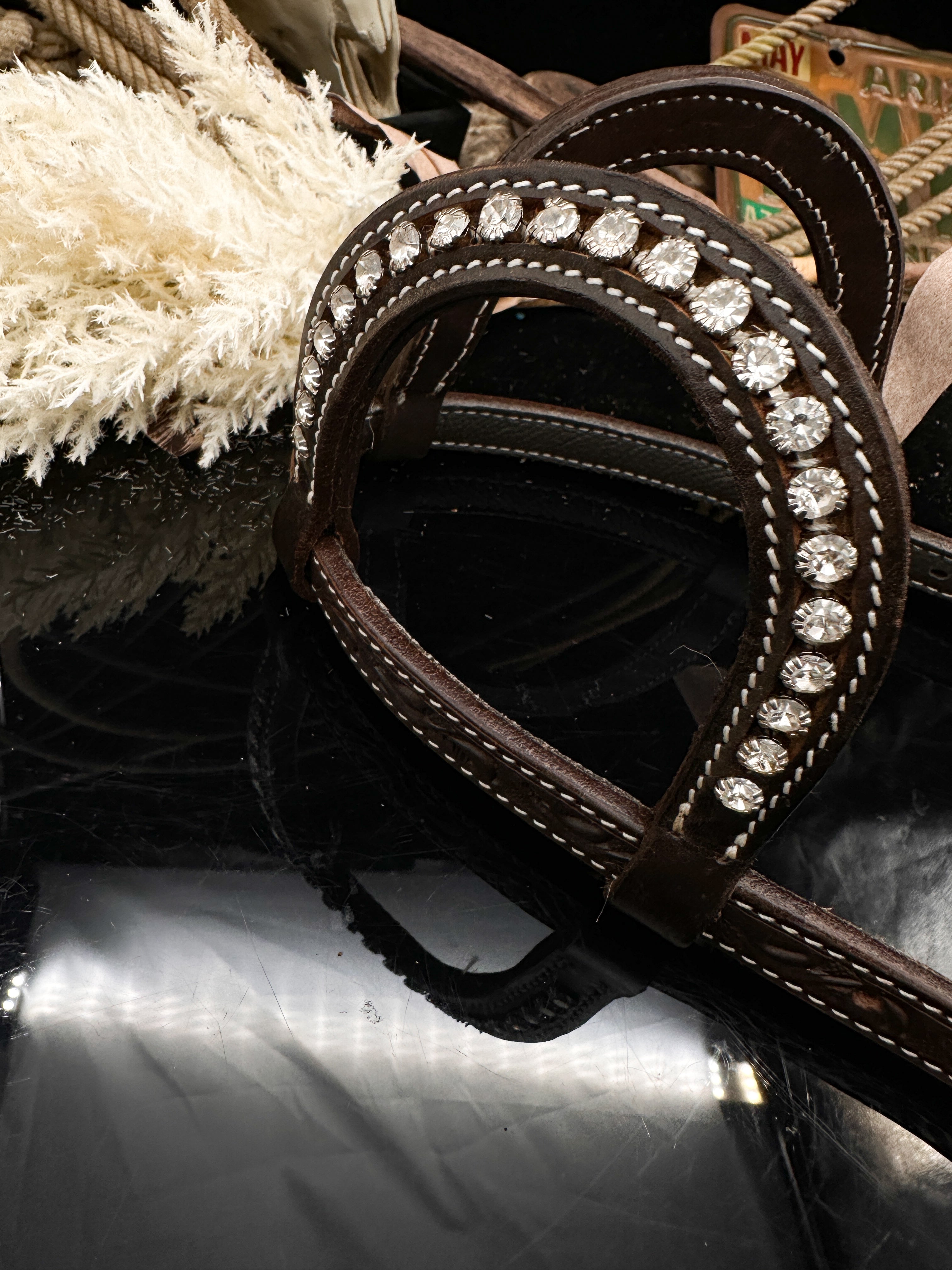 Basic | Dark Chestnut | Floral tooled western hoofdstel