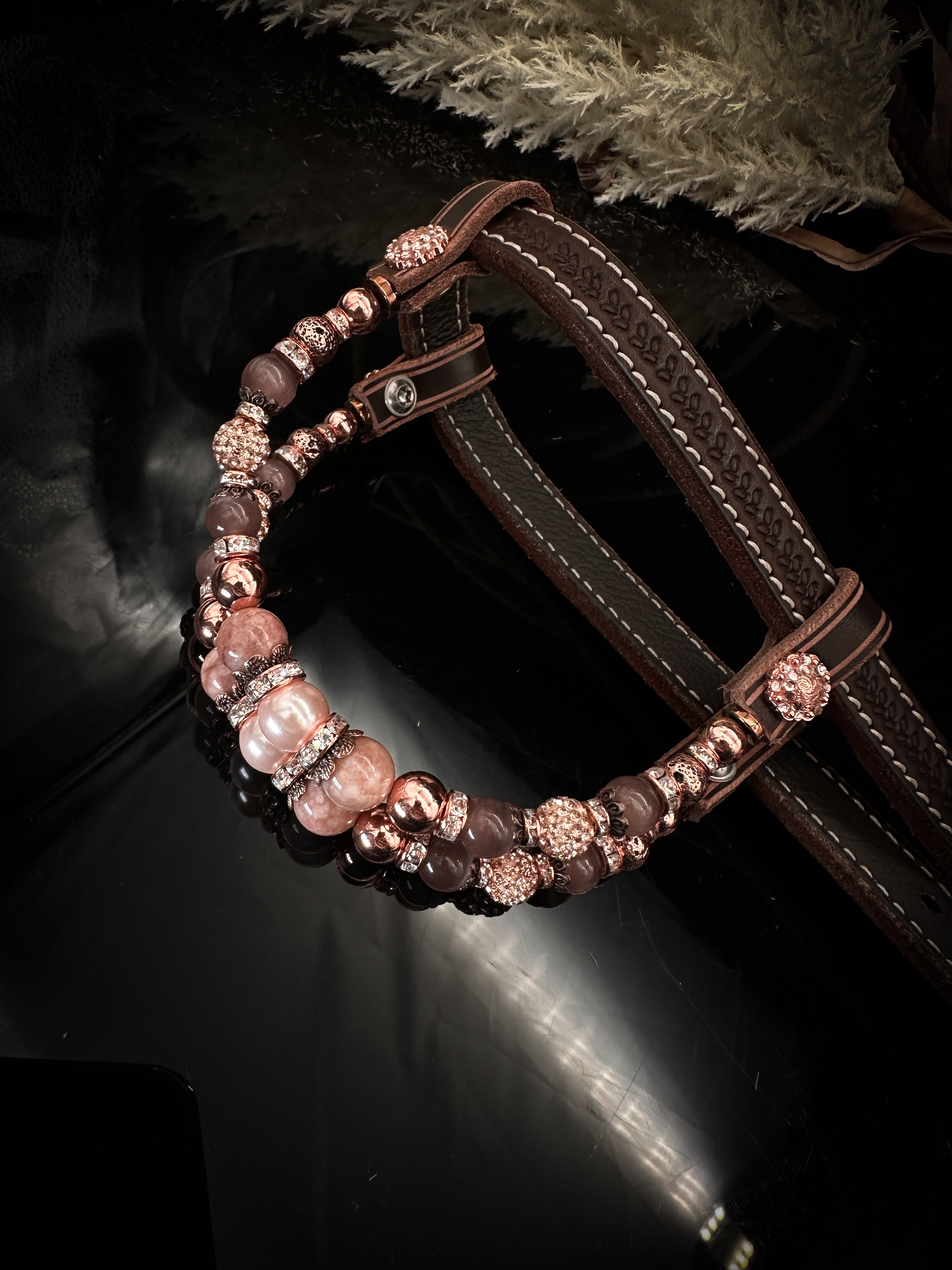 Premium | Rose gold & Peach | Floral tooled western hoofdstel