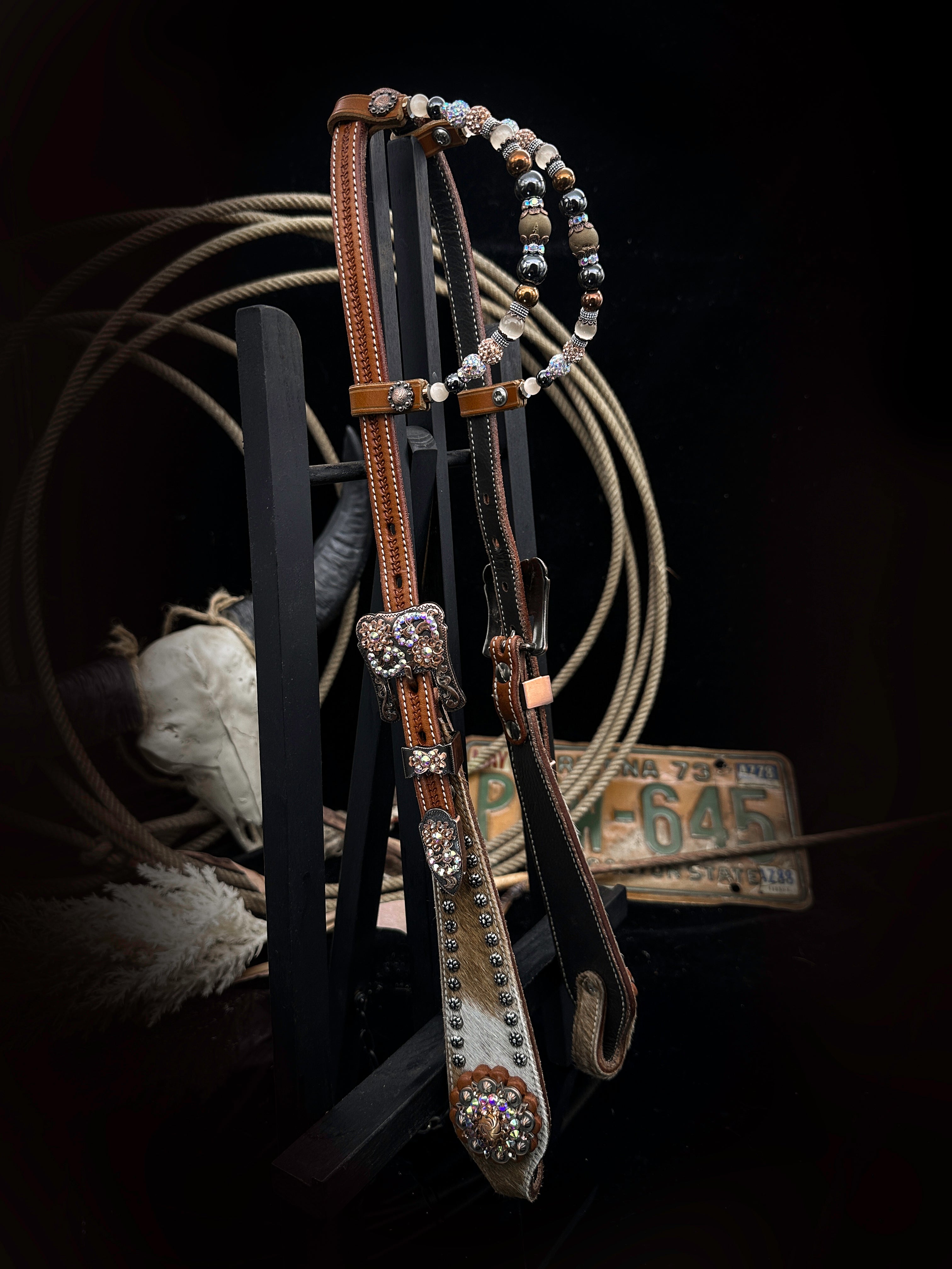 Premium | Western hoofdstel | Cowhide Copper & Shine