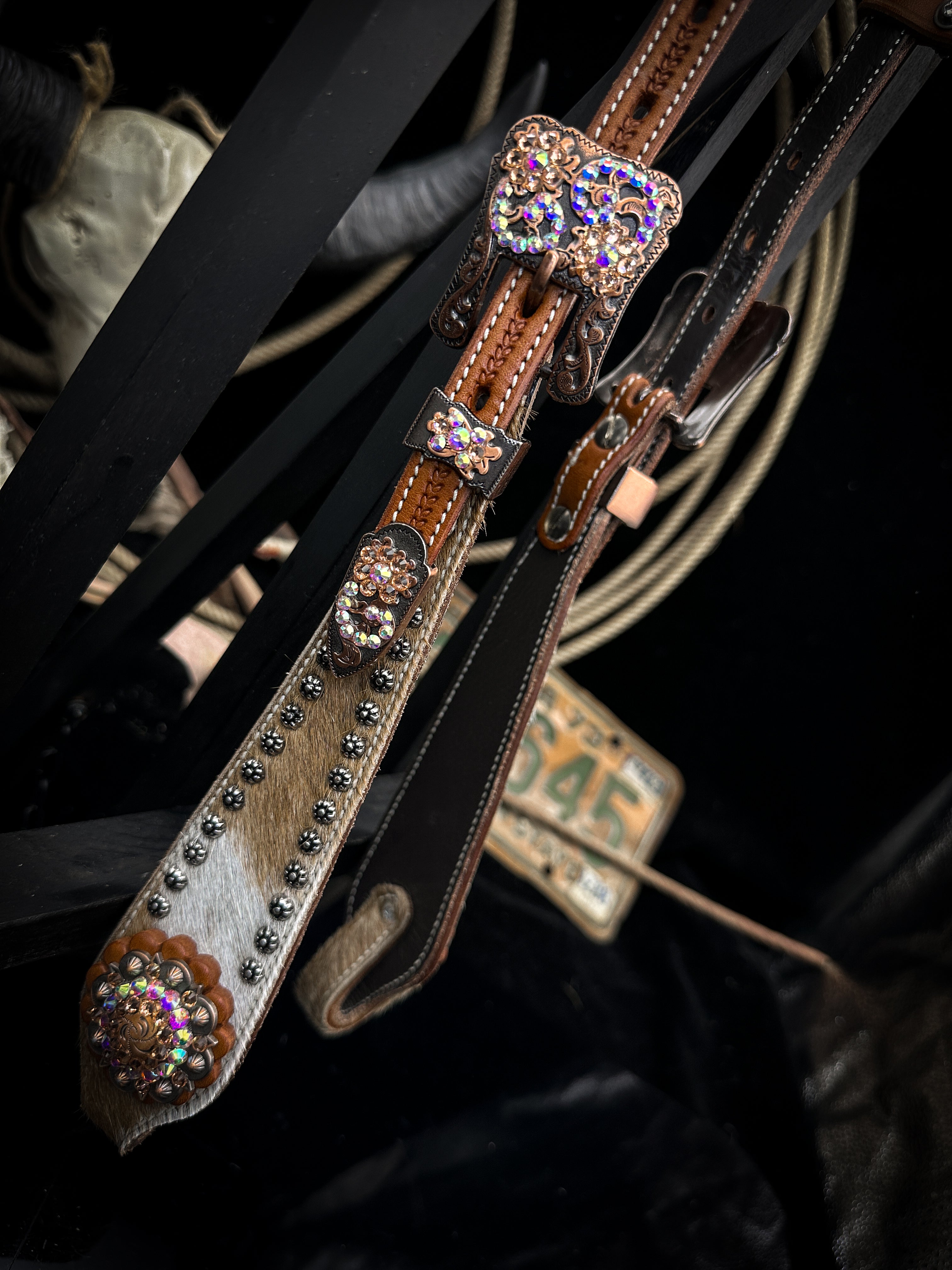 Premium | Western hoofdstel | Cowhide Copper & Shine