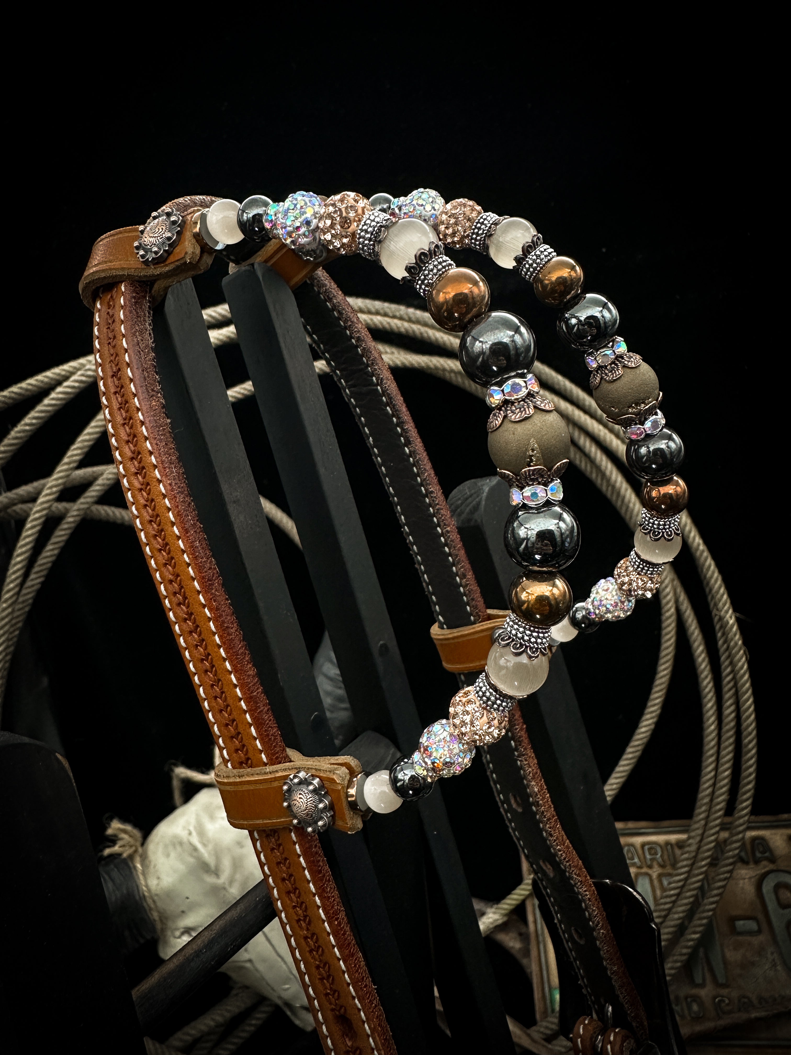 Premium | Western hoofdstel | Cowhide Copper & Shine