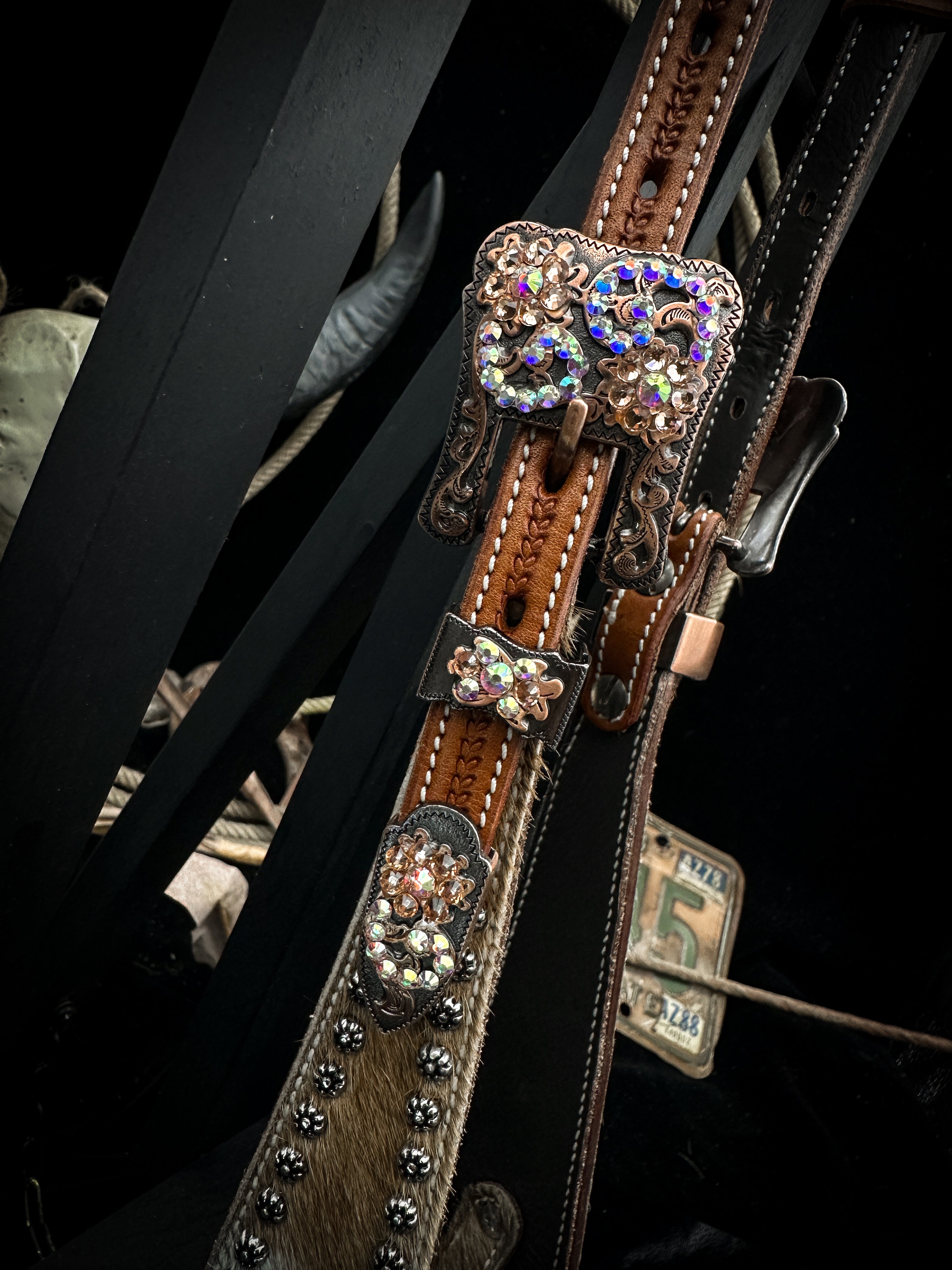 Premium | Western hoofdstel | Cowhide Copper & Shine